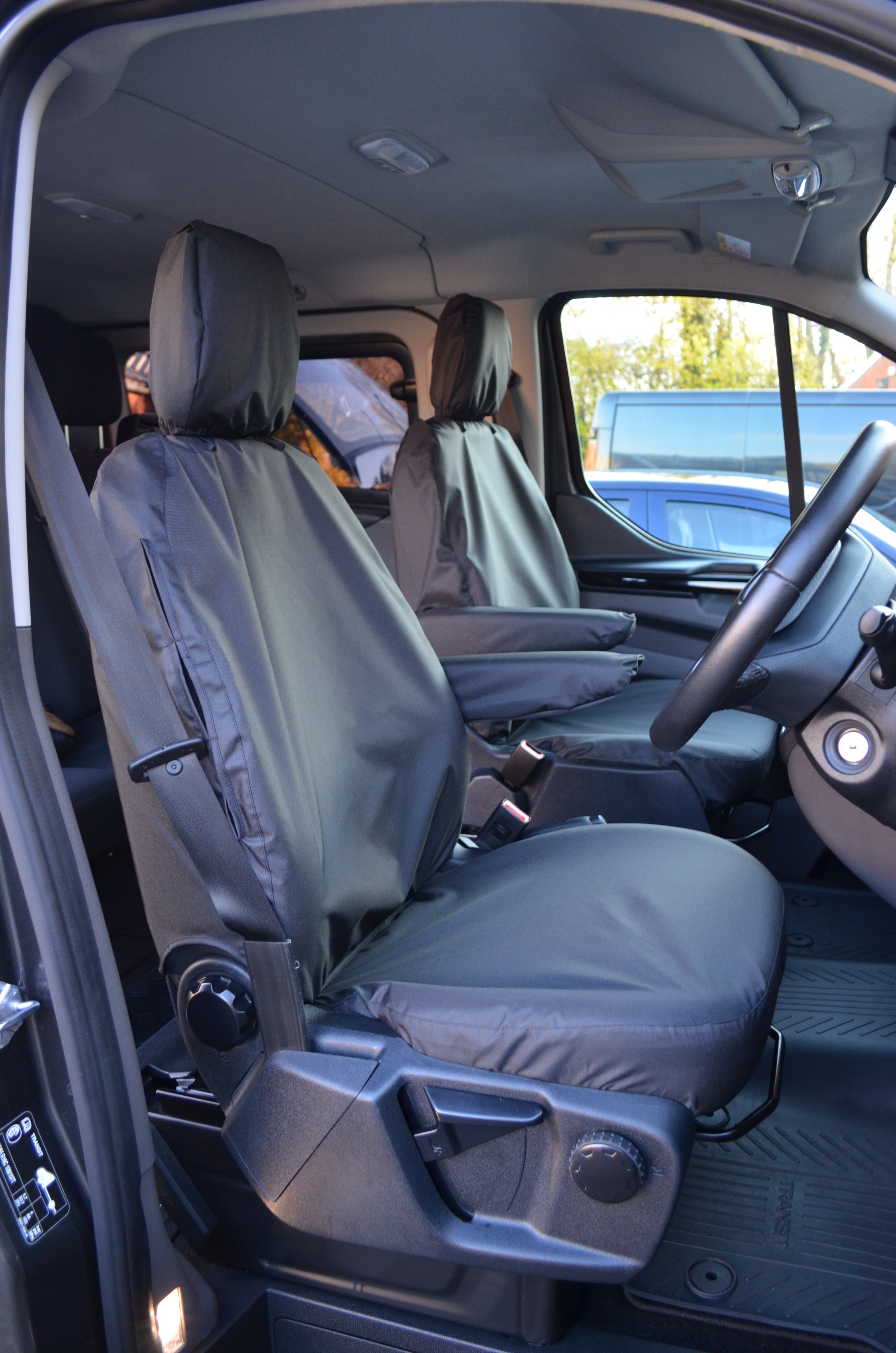 Ford Transit Custom 2013 Onwards Tailored Front Seat Covers Black / Driver's &amp; Single Passenger Turtle Covers Ltd