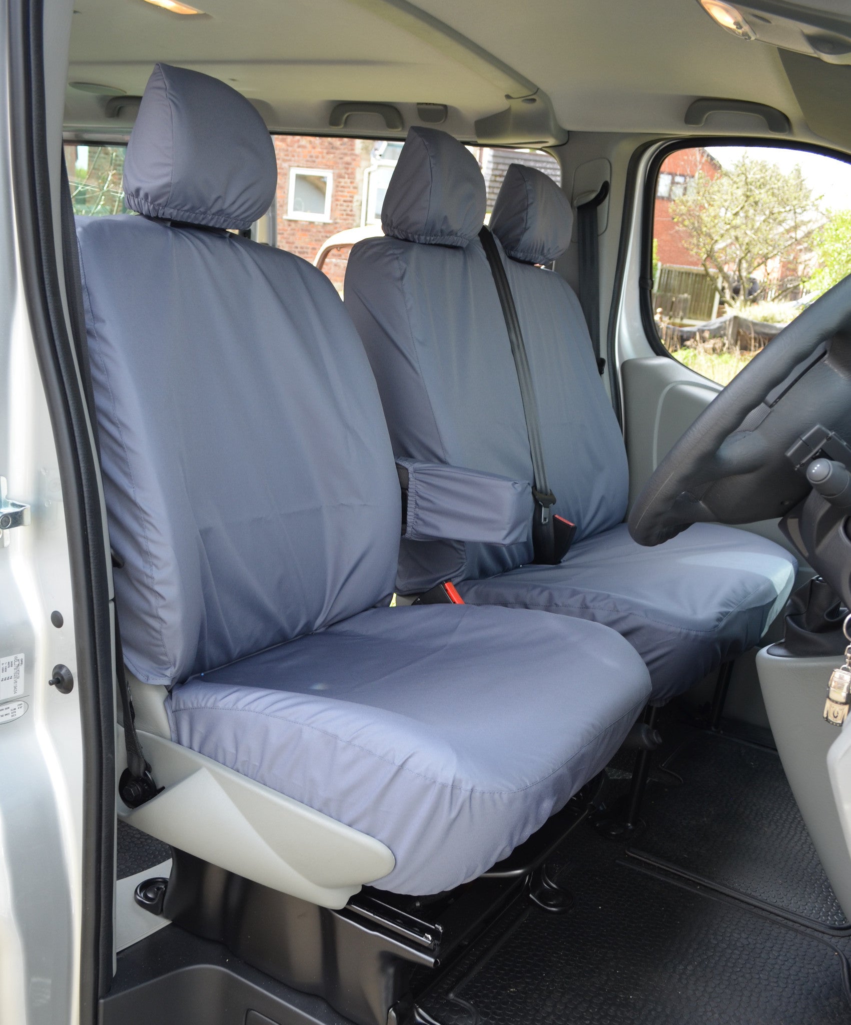 Vauxhall Vivaro 2001 to 2006 Tailored Front Seat Covers Grey / With Driver's Armrest Turtle Covers Ltd