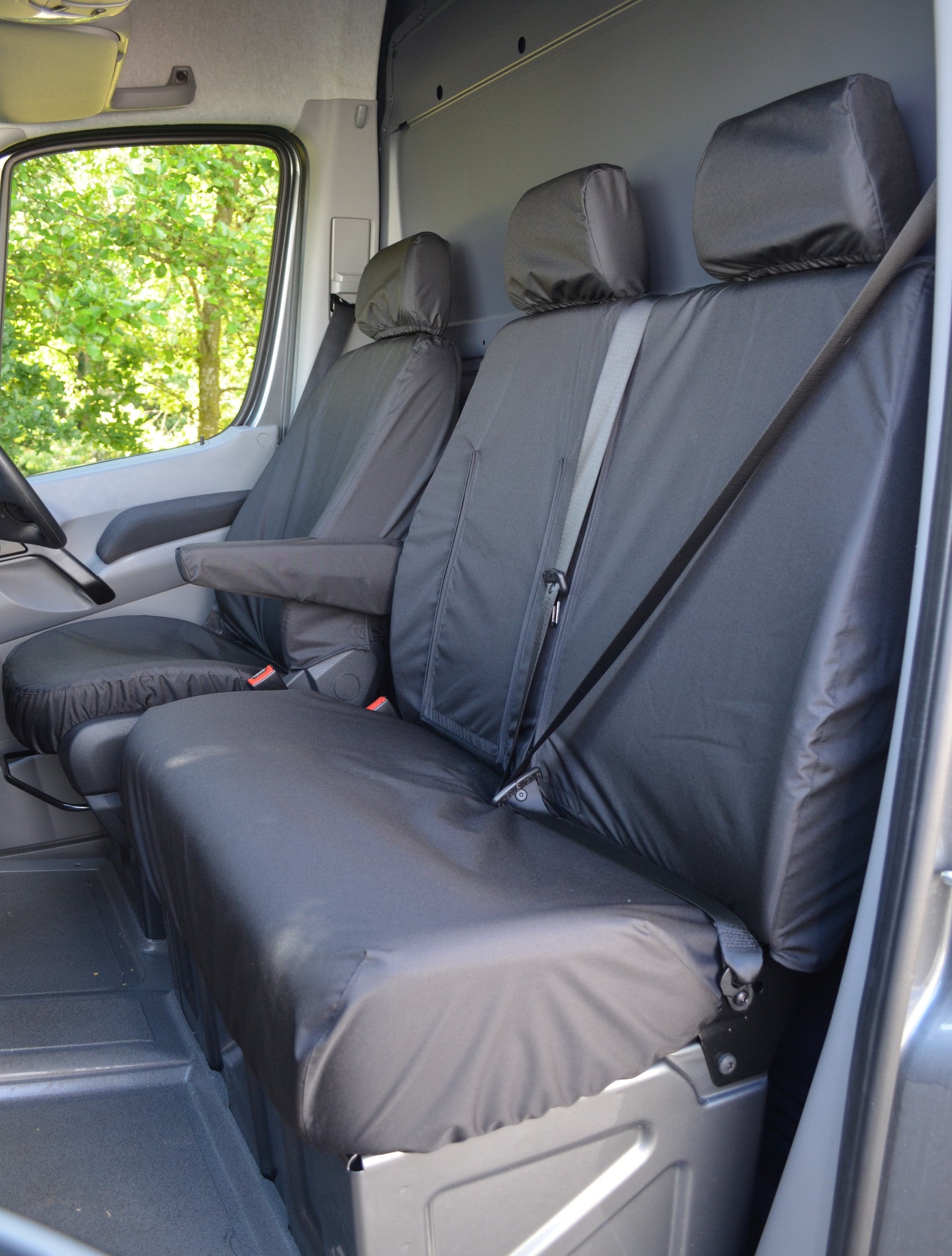 Mercedes Sprinter 2010 - 2018 Van Tailored &amp; Waterproof Seat Covers Black / Front Turtle Covers Ltd
