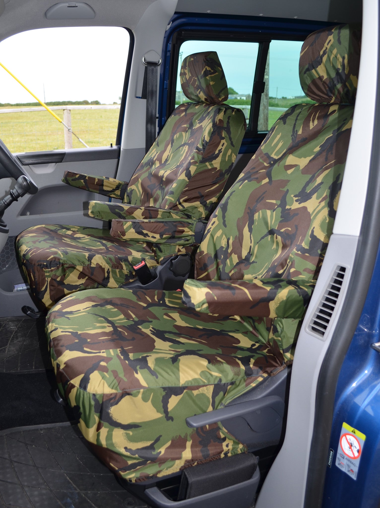 VW Volkswagen Transporter T5 2010 - 2015 Front Seat Covers Green Camouflage / Driver's &amp; Single Passenger / With Armrests Turtle Covers Ltd