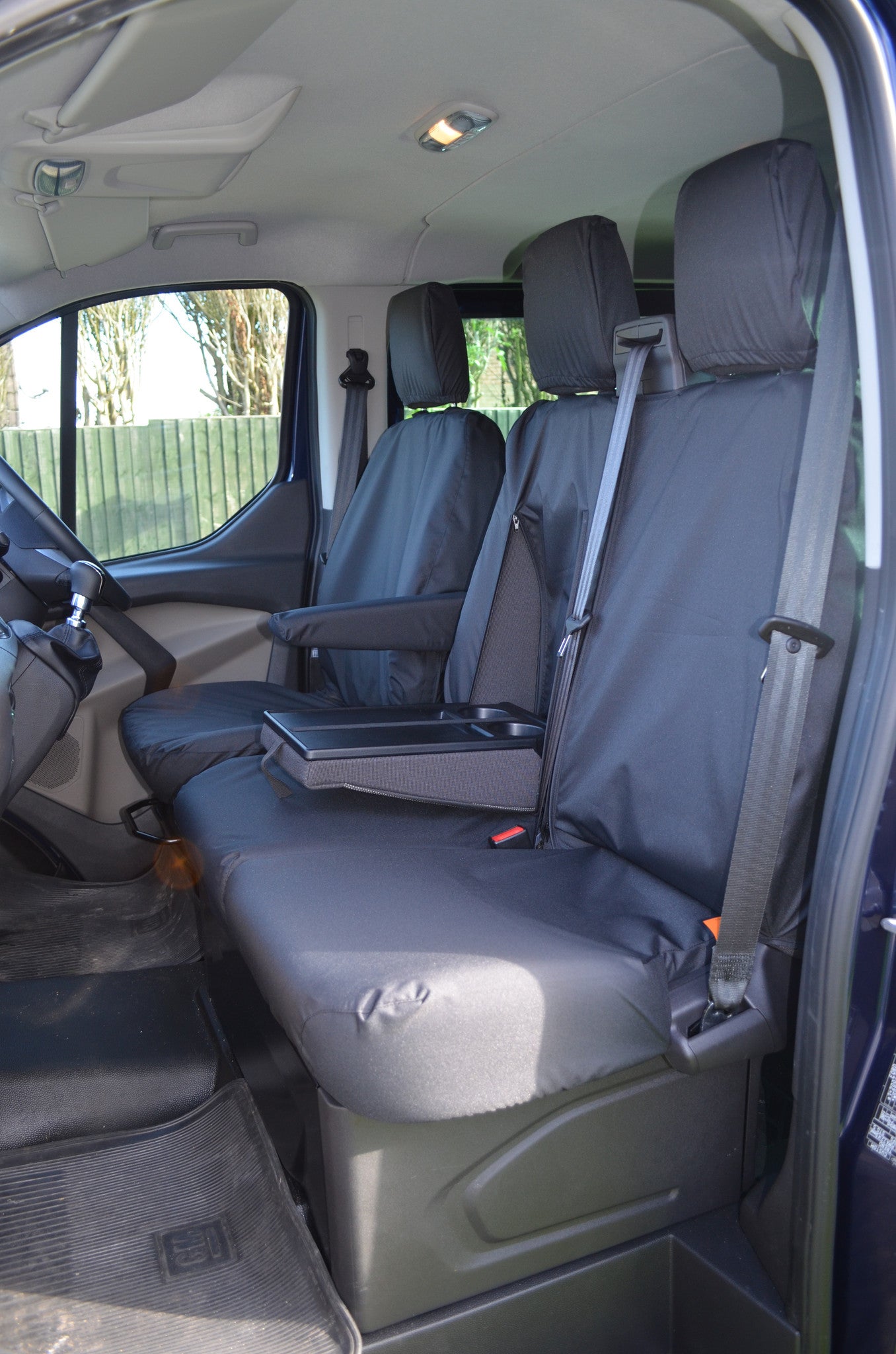 Ford Transit Custom 2013 Onwards Tailored Front Seat Covers Black / Driver's & Double Passenger WITH Worktray Turtle Covers Ltd