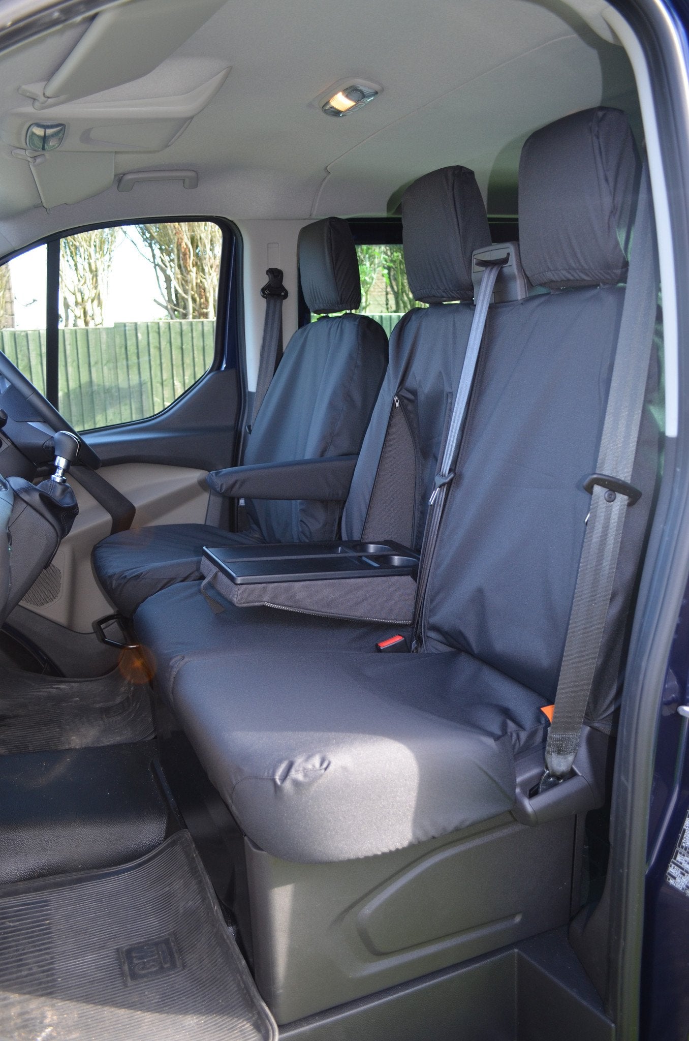 Ford Transit Custom 2013 Onwards Tailored Front Seat Covers Black / Driver's & Double Passenger WITH Worktray Turtle Covers Ltd