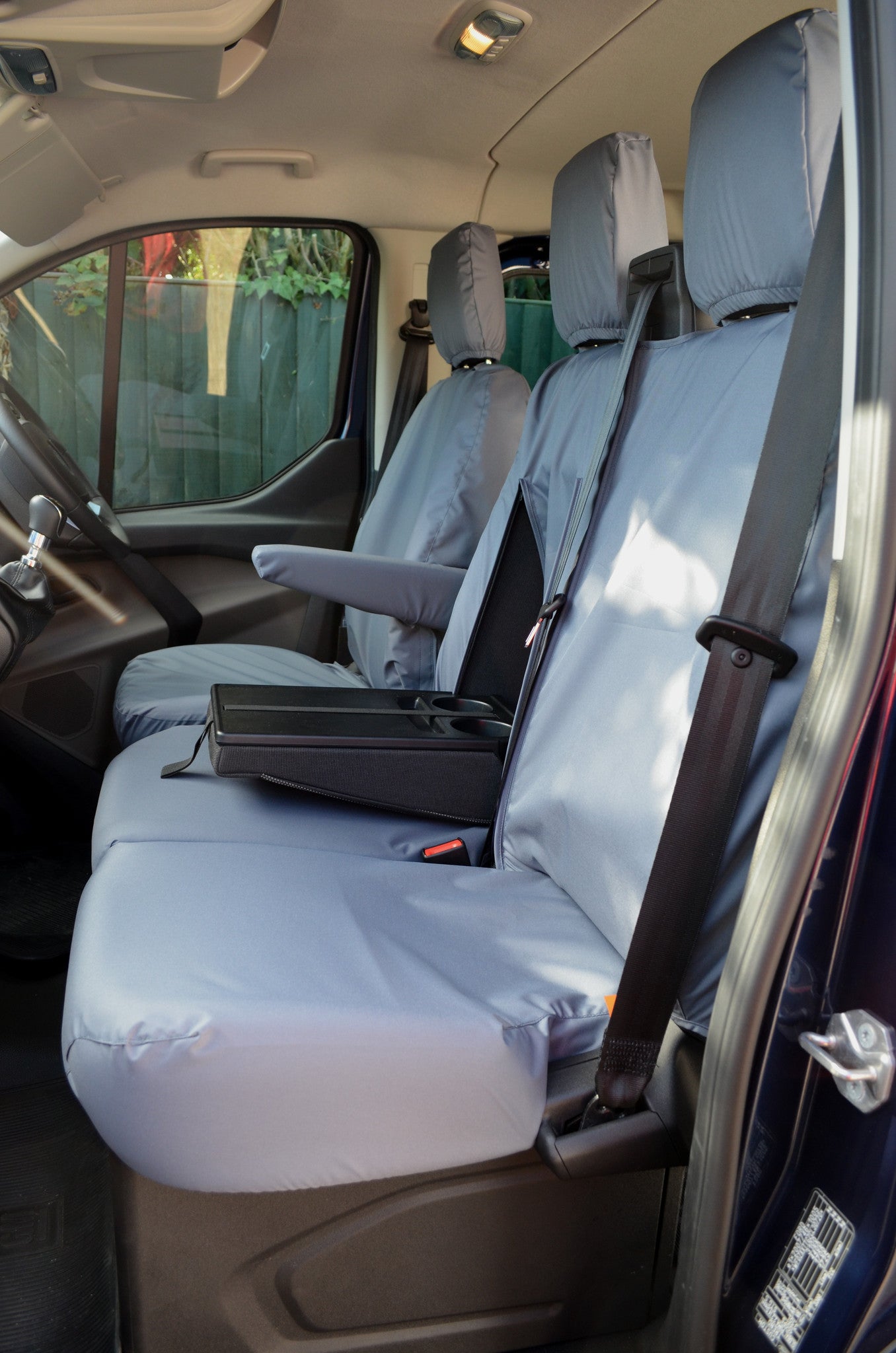 Ford Transit Custom 2013 Onwards Tailored Front Seat Covers Grey / Driver's &amp; Double Passenger WITH Worktray Turtle Covers Ltd