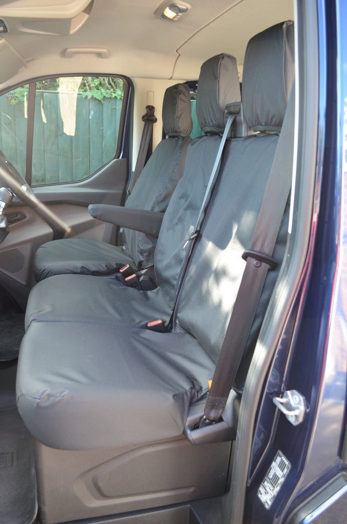Ford Transit Custom 2013 Onwards Tailored Front Seat Covers Black / Driver's &amp; Double Passenger NO Worktray Turtle Covers Ltd