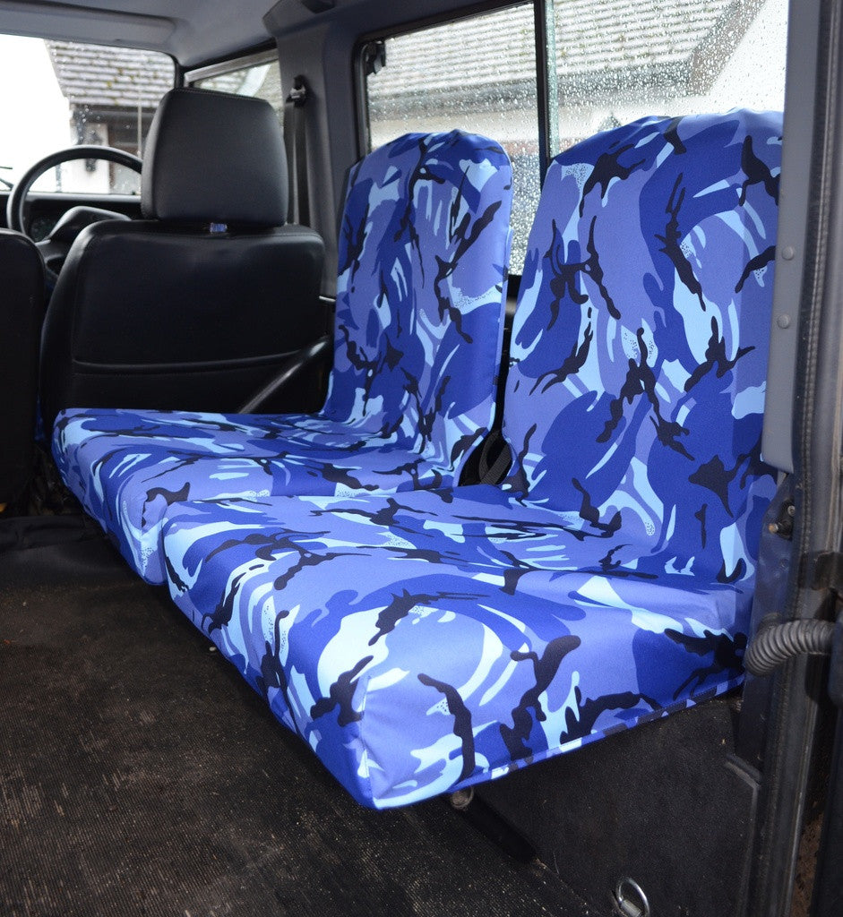 Land Rover Defender 1983 - 2007 Rear Seat Covers Set of 2 Dicky Seats / Blue Camouflage Turtle Covers Ltd