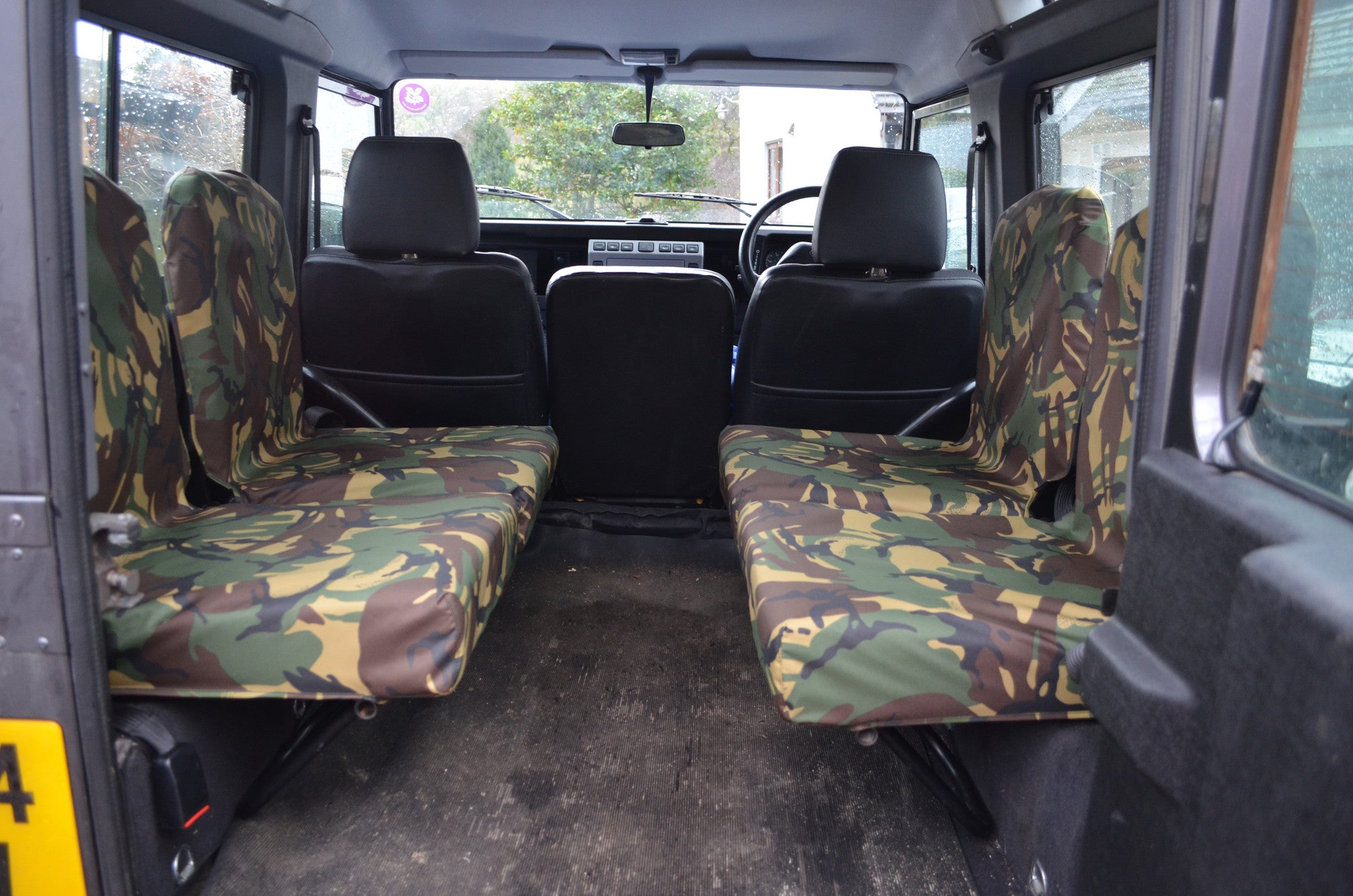 Land Rover Defender 1983 - 2007 Rear Seat Covers Set of 4 Dicky Seats / Green Camouflage Turtle Covers Ltd
