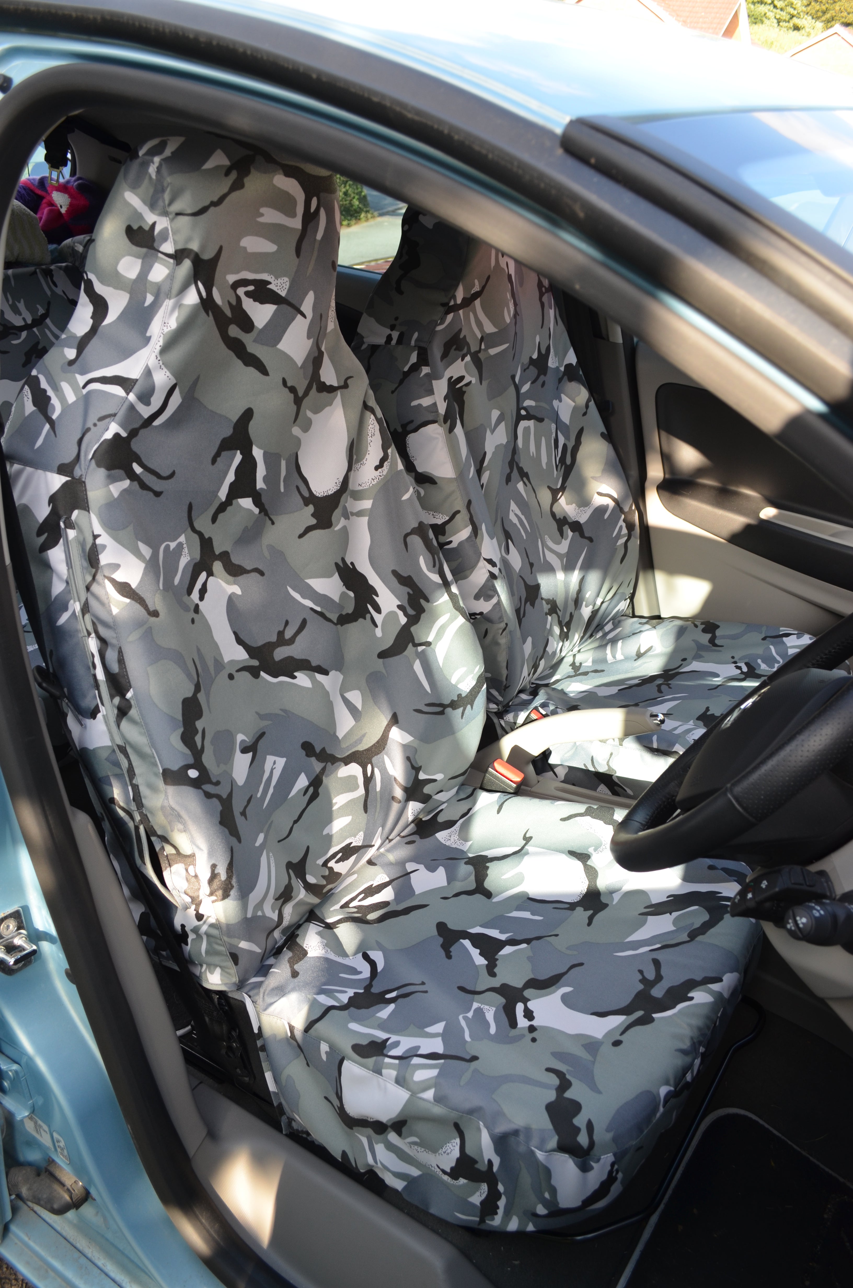 Renault Zoe 2012+ Tailored & Waterproof Seat Covers Grey Camouflage / Front Pair Turtle Covers Ltd