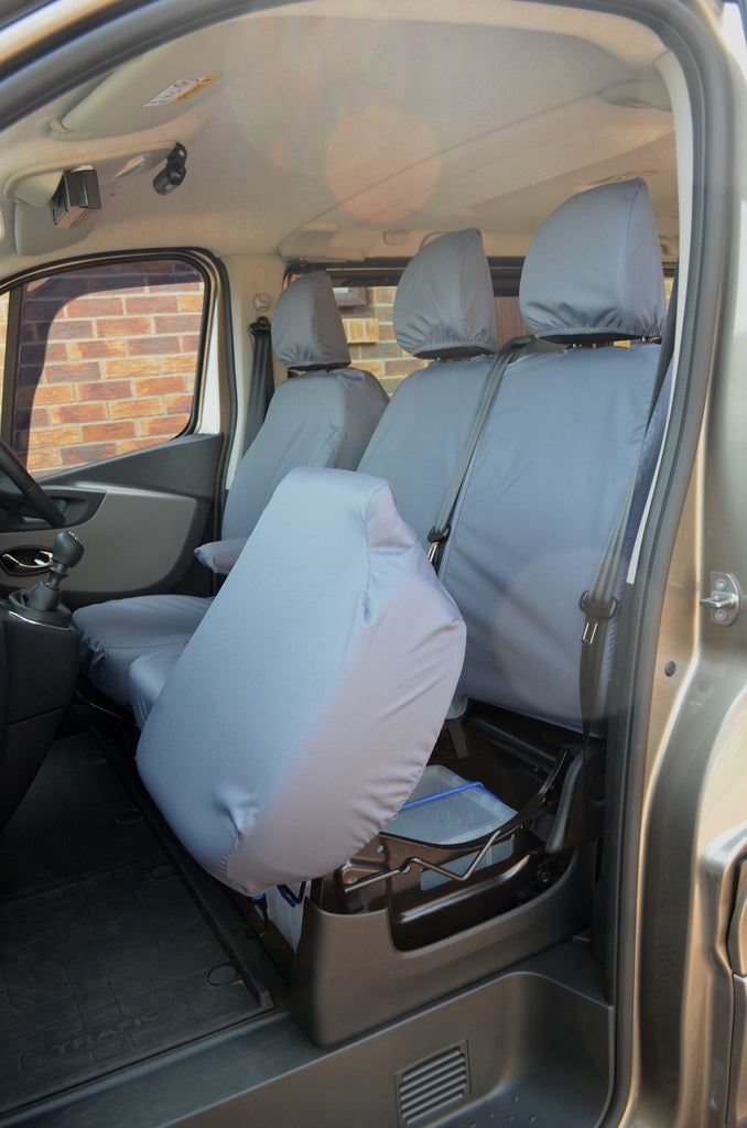 Renault Trafic Van 2014 Onwards Tailored Front Seat Covers Grey / Seperate Headrests &amp; Underseat Storage Turtle Covers Ltd