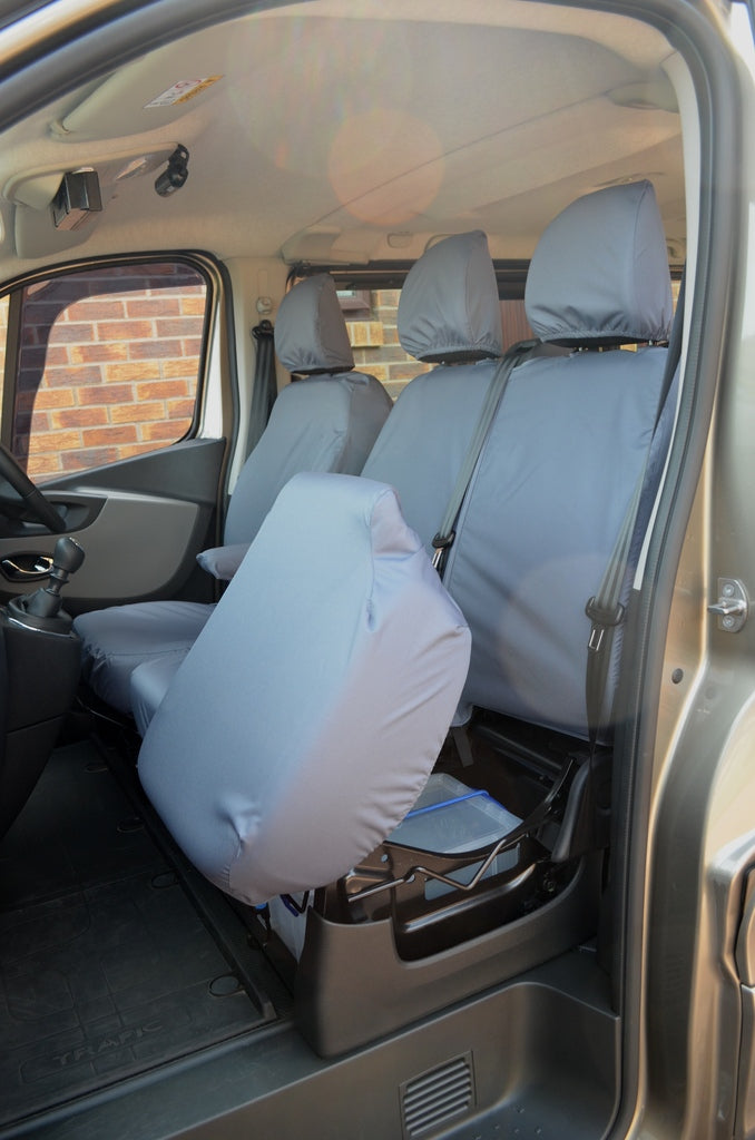 Nissan NV300 2016+ Waterproof and Tailored Front Seat Covers Grey / Separate Headrests & Underseat Storage Turtle Covers Ltd