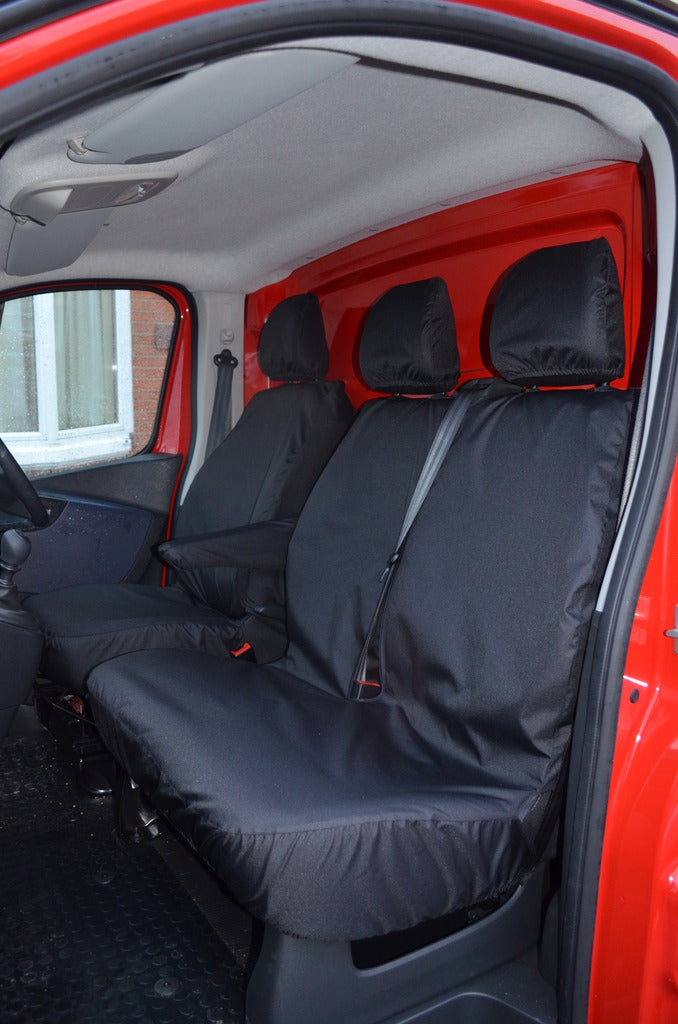 Vauxhall Vivaro 2014 - 2019 Tailored Front Seat Covers Black / Fixed Double Passenger [No Underseat Storage] Turtle Covers Ltd