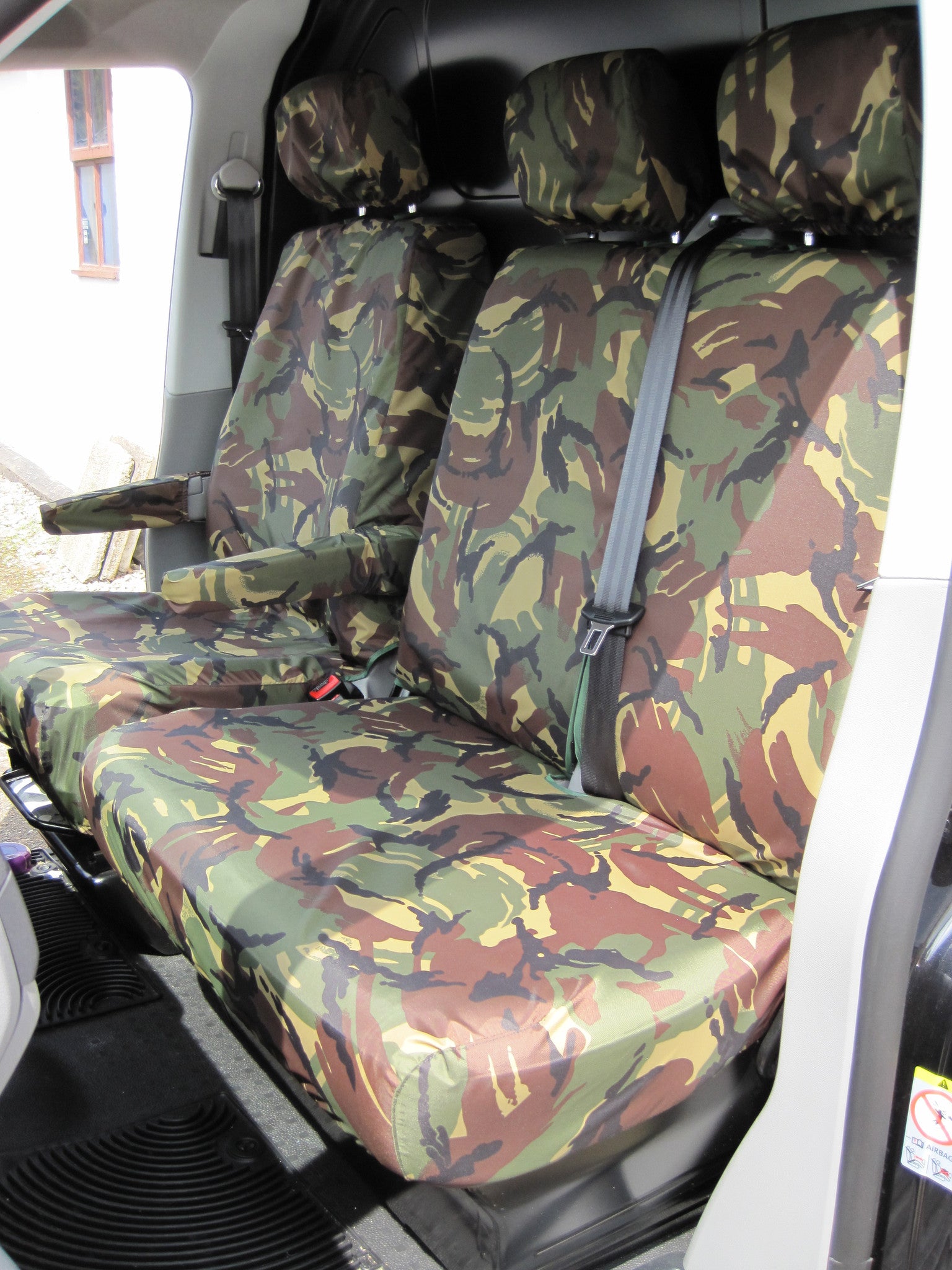 VW Volkswagen Transporter T5 2010 - 2015 Front Seat Covers Green Camouflage / Driver's &amp; Double Passenger / With Armrests Turtle Covers Ltd