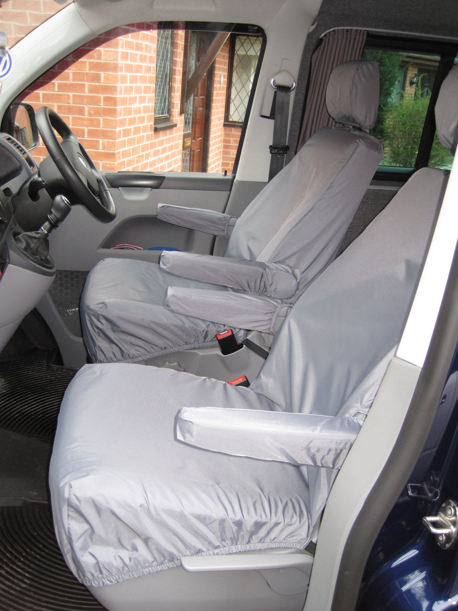 VW Volkswagen Transporter T5 2010 - 2015 Front Seat Covers Grey / Driver's &amp; Single Passenger / With Armrests Turtle Covers Ltd