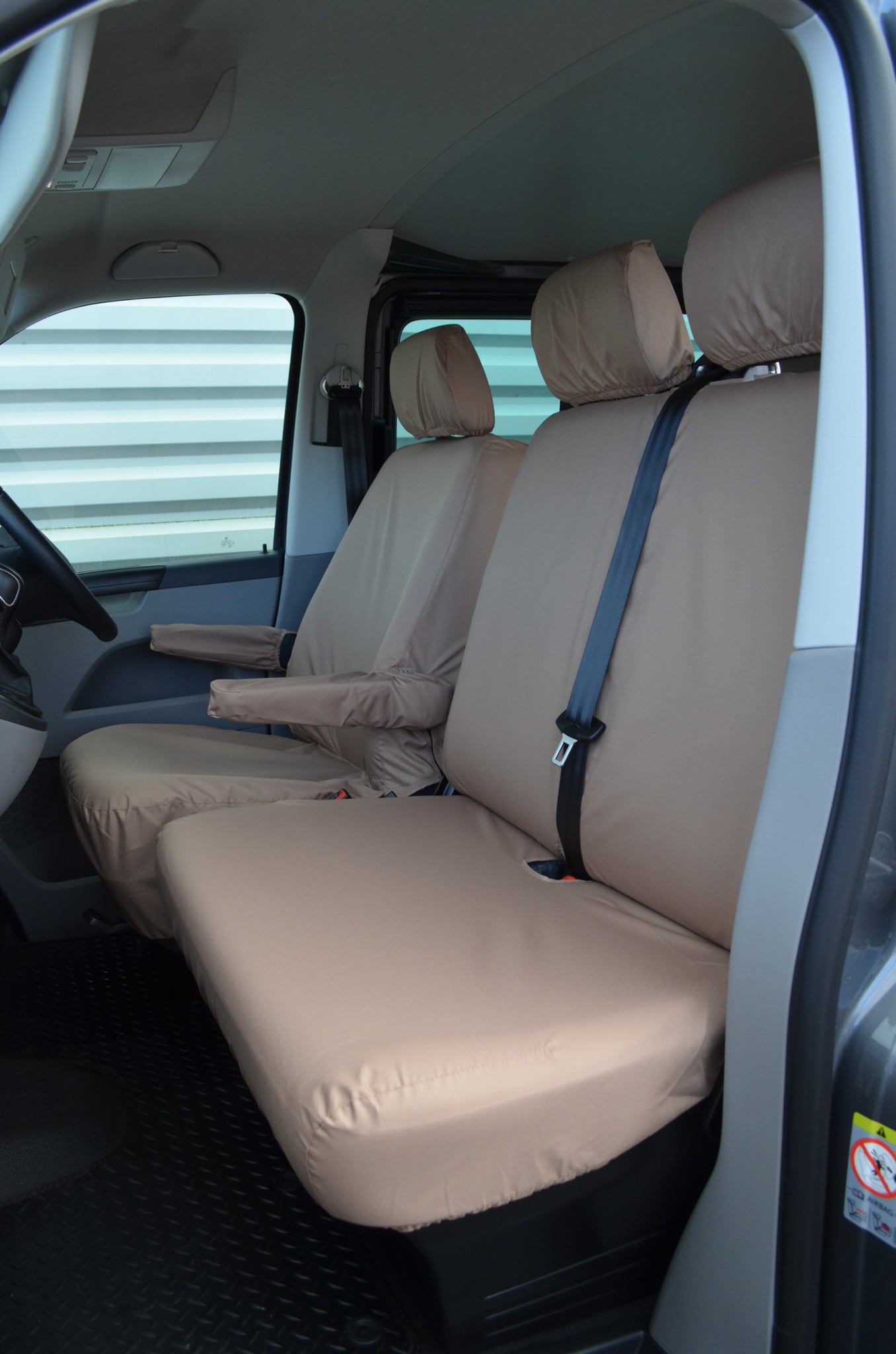 VW Volkswagen Transporter T5 2010 - 2015 Front Seat Covers Beige / Driver's &amp; Double Passenger / With Armrests Turtle Covers Ltd