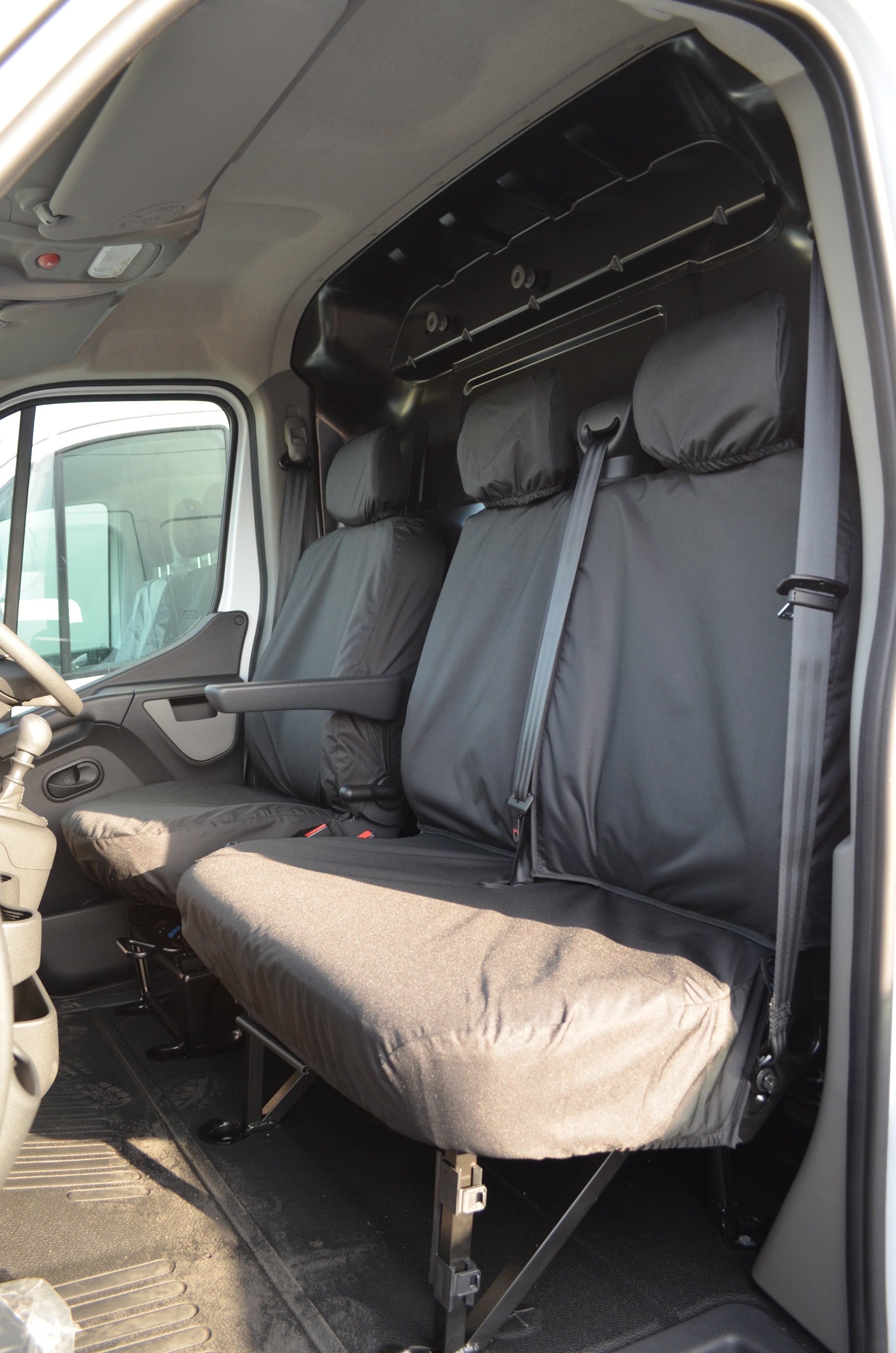 Renault Master Van 2010 Onwards Tailored Front Seat Covers Black / Non-Folding Fixed Seat &amp; Base Turtle Covers Ltd