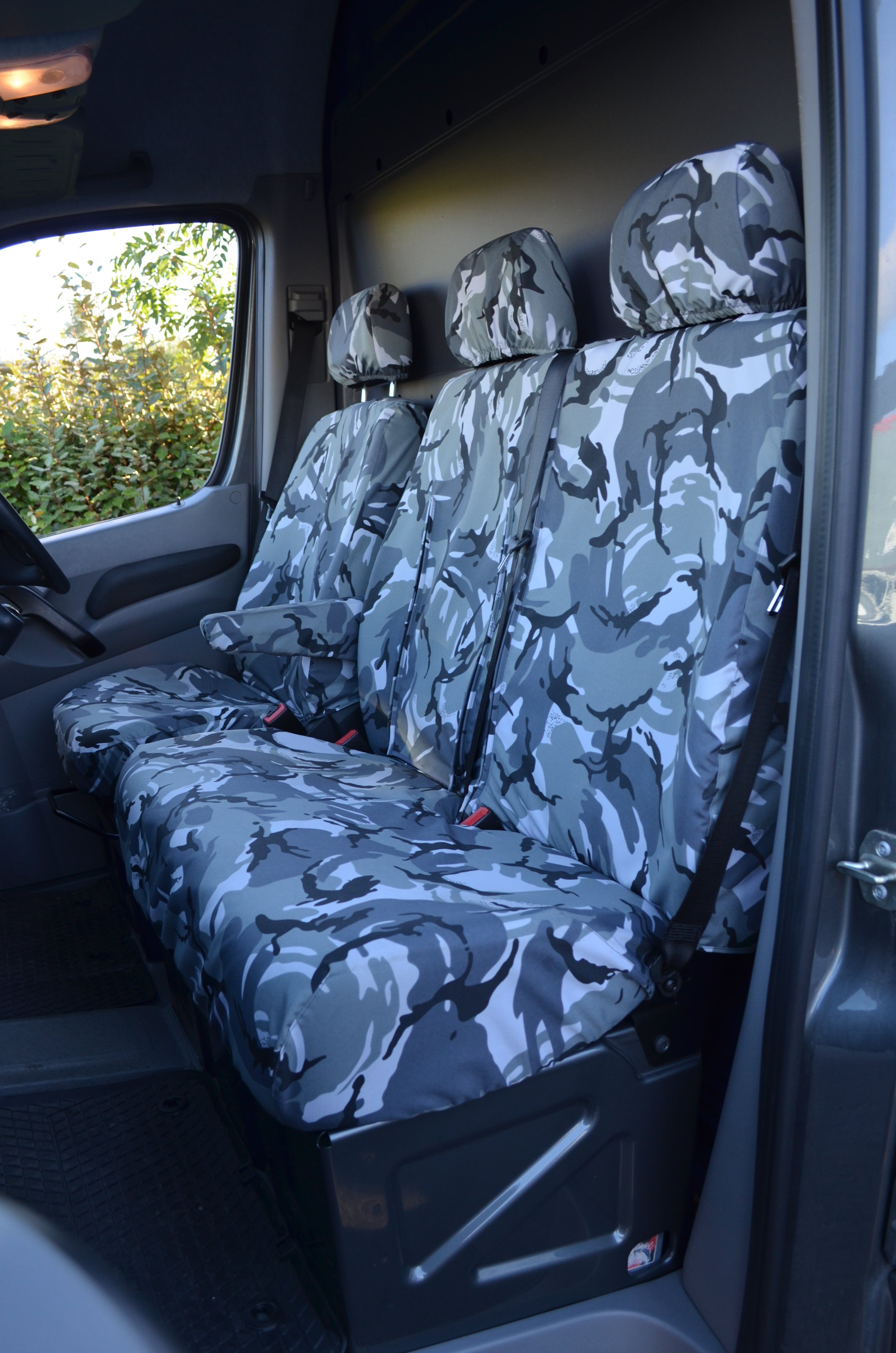 VW Crafter 2010 - 2017 Van Tailored &amp; Waterproof Seat Covers Grey Camouflage / Fronts Turtle Covers Ltd