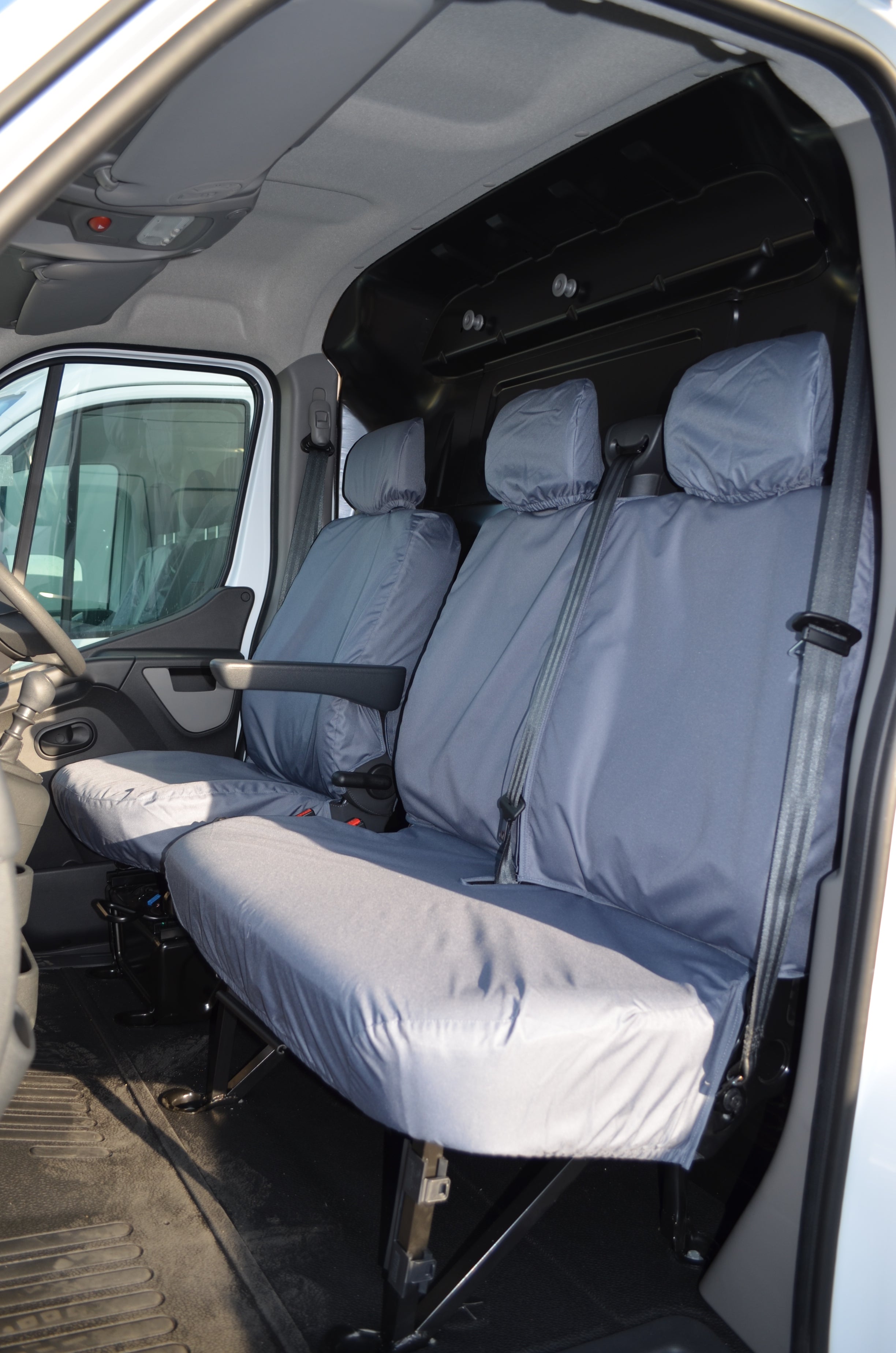 Vauxhall Movano Van 2010 Onwards Tailored Front Seat Covers Grey / Non-Folding Fixed Seat &amp; Base Turtle Covers Ltd