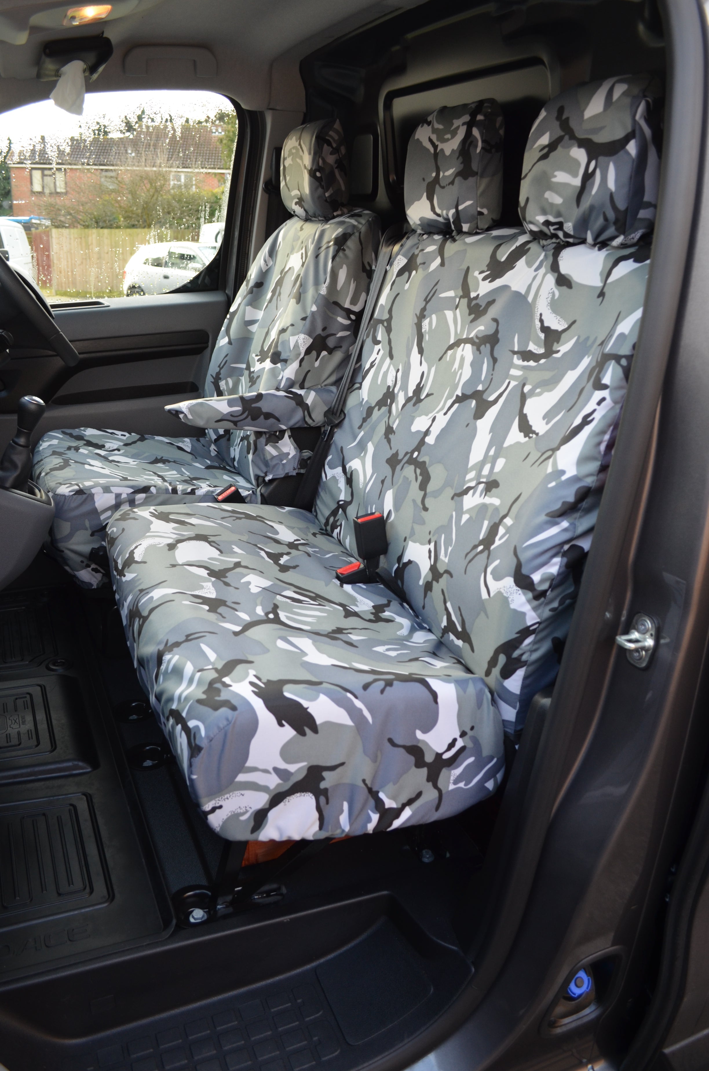 Vauxhall Vivaro 2019+ Seat Covers Grey Camouflage / NO Worktray Turtle Covers Ltd