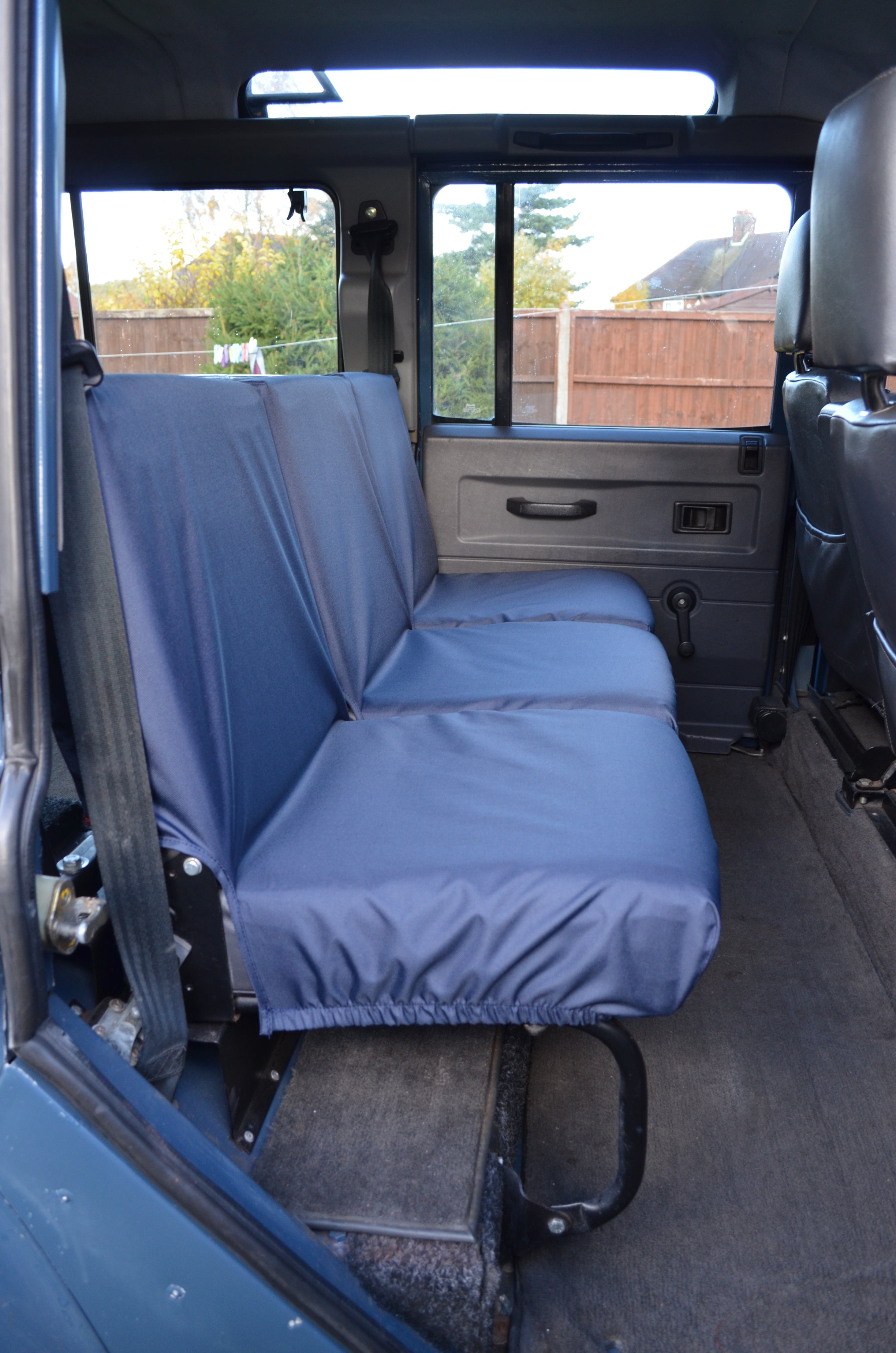 Land Rover Defender 1983 - 2007 Rear Seat Covers 2nd Row 3 Singles / Navy Blue Turtle Covers Ltd