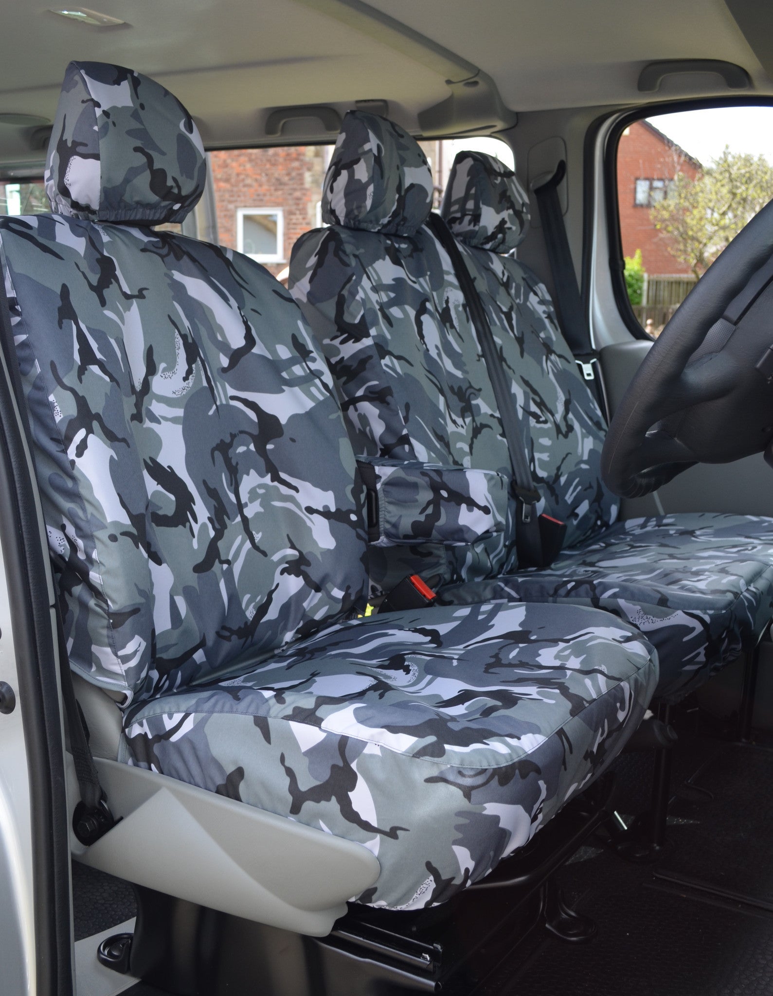 Nissan Primastar 2002 - 2006 Tailored Front Seat Covers Urban Camouflage / With Driver's Armrest Turtle Covers Ltd