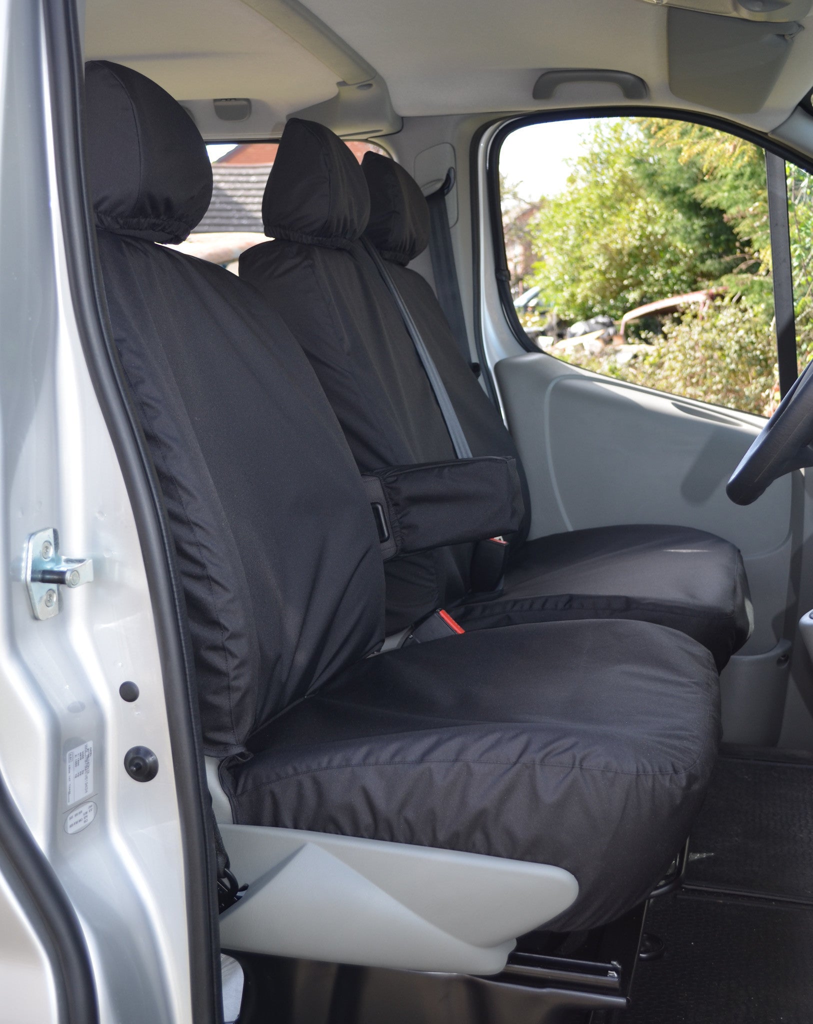 Nissan Primastar 2002 - 2006 Tailored Front Seat Covers Black / With Driver's Armrest Turtle Covers Ltd