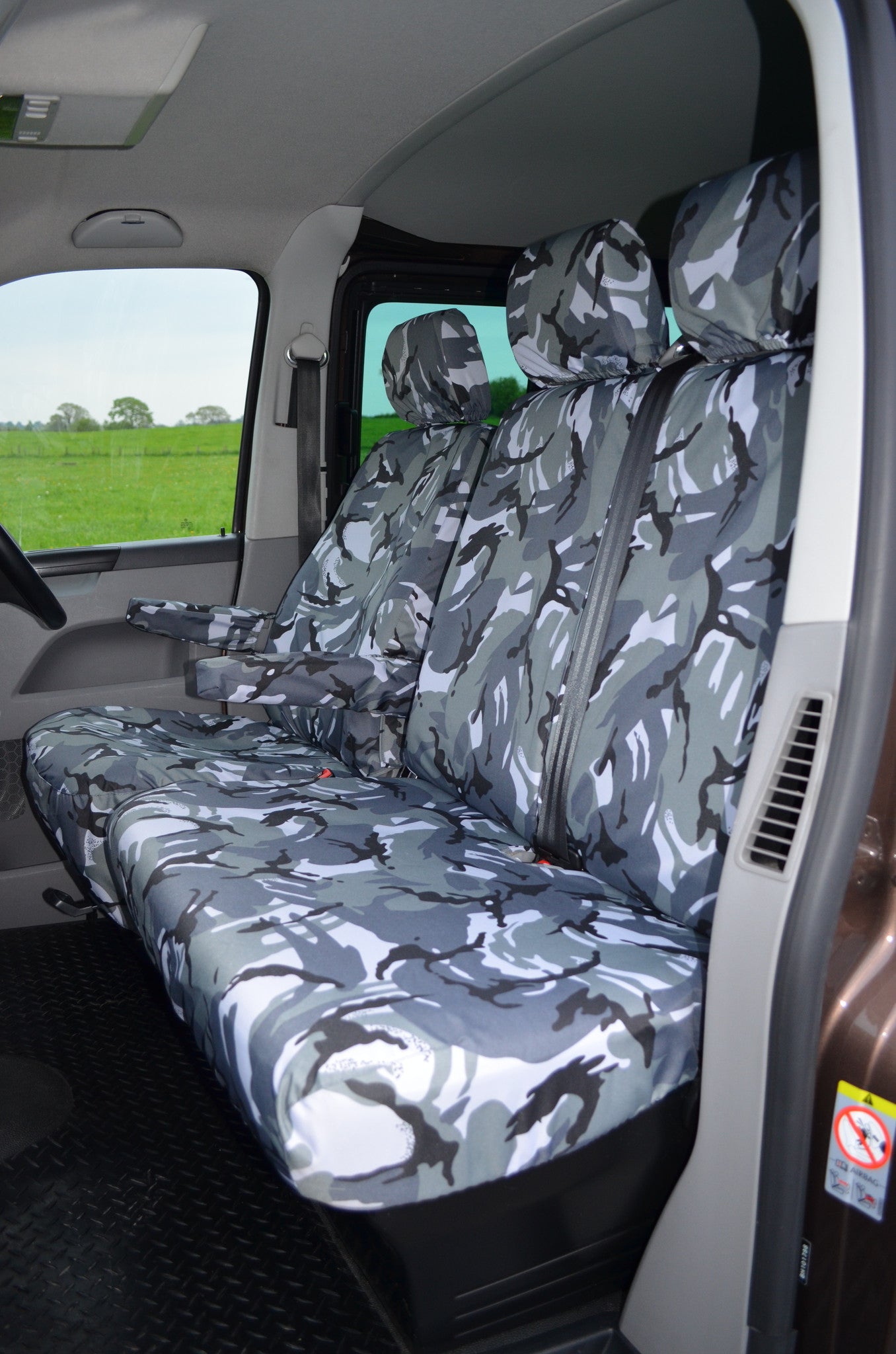 VW Volkswagen Transporter T5 2010 - 2015 Front Seat Covers Urban Camouflage / Driver's &amp; Double Passenger / With Armrests Turtle Covers Ltd