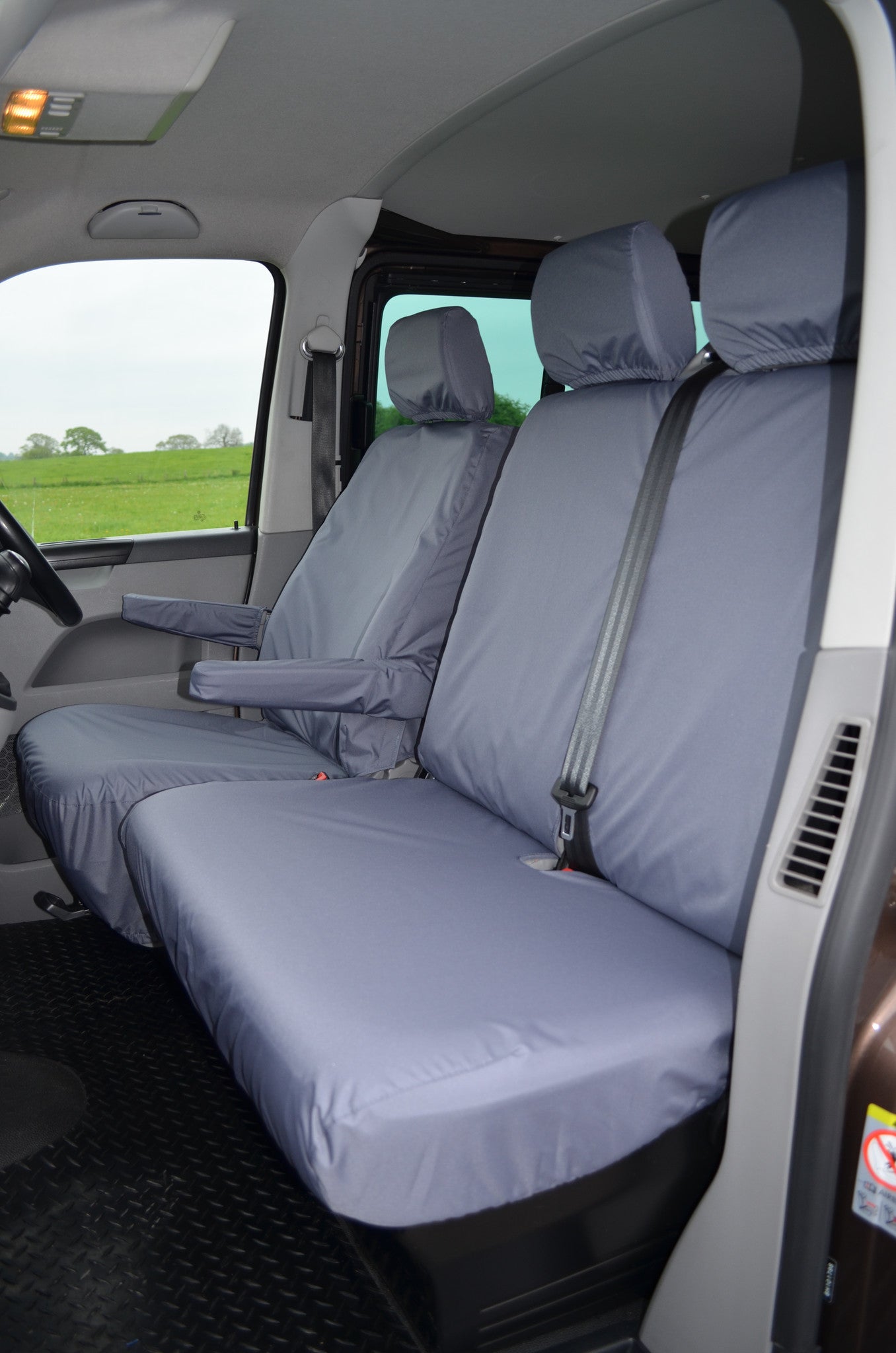 VW Volkswagen Transporter T5 2010 - 2015 Front Seat Covers Grey / Driver's &amp; Double Passenger / With Armrests Turtle Covers Ltd