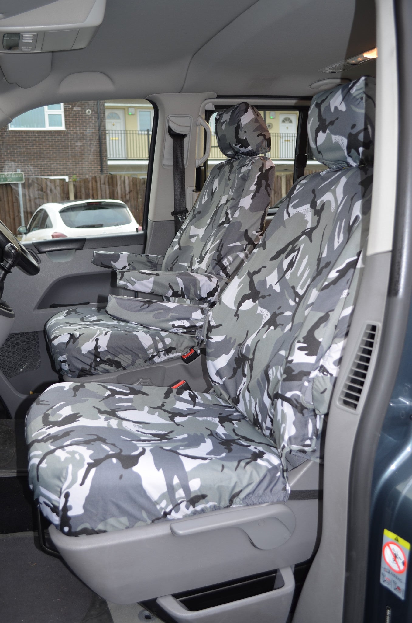 VW Volkswagen Transporter T5 2003-2009 Front Seat Covers Urban Camouflage / Driver's Seat &amp; Single Passenger / With Armrests Turtle Covers Ltd