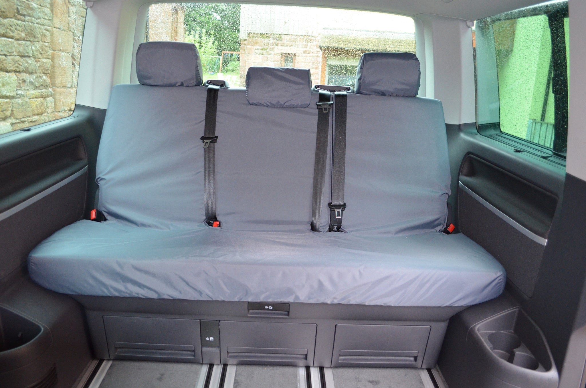 VW Volkswagen T6 Caravelle 2015+ Tailored Seat Covers Rear 3-Seater Bench / Grey Turtle Covers Ltd