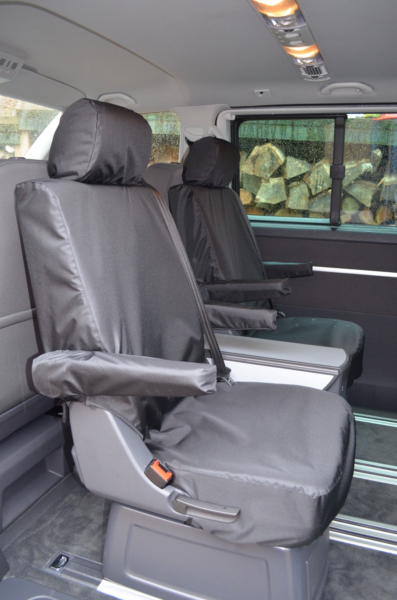VW Volkswagen T6 Caravelle 2015+ Tailored Seat Covers Rear Pair of Singles / Black Turtle Covers Ltd
