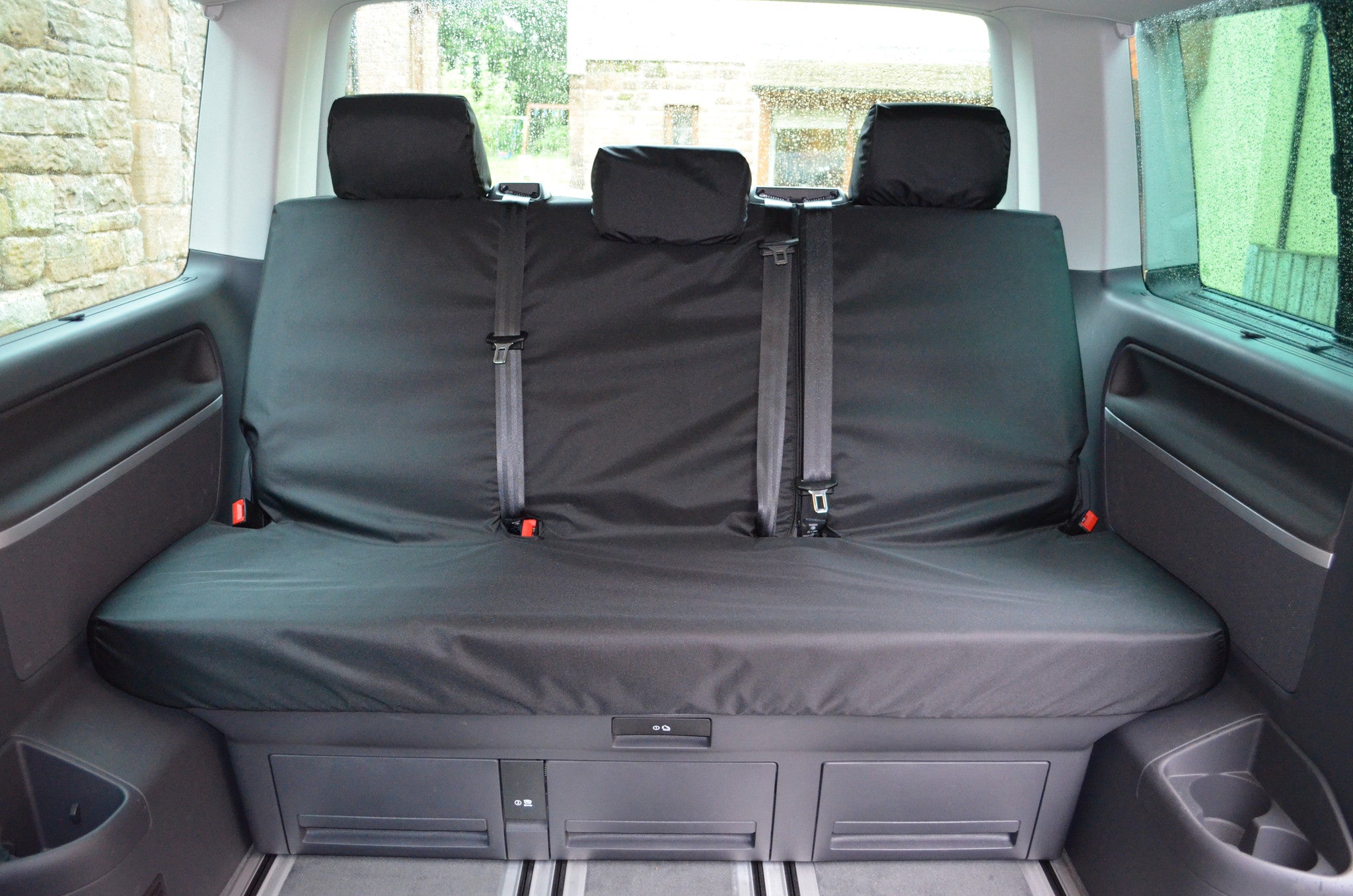 VW Volkswagen T5 Caravelle 2003 - 2015 Tailored Seat Covers Rear 3-Seater Bench / Black Turtle Covers Ltd
