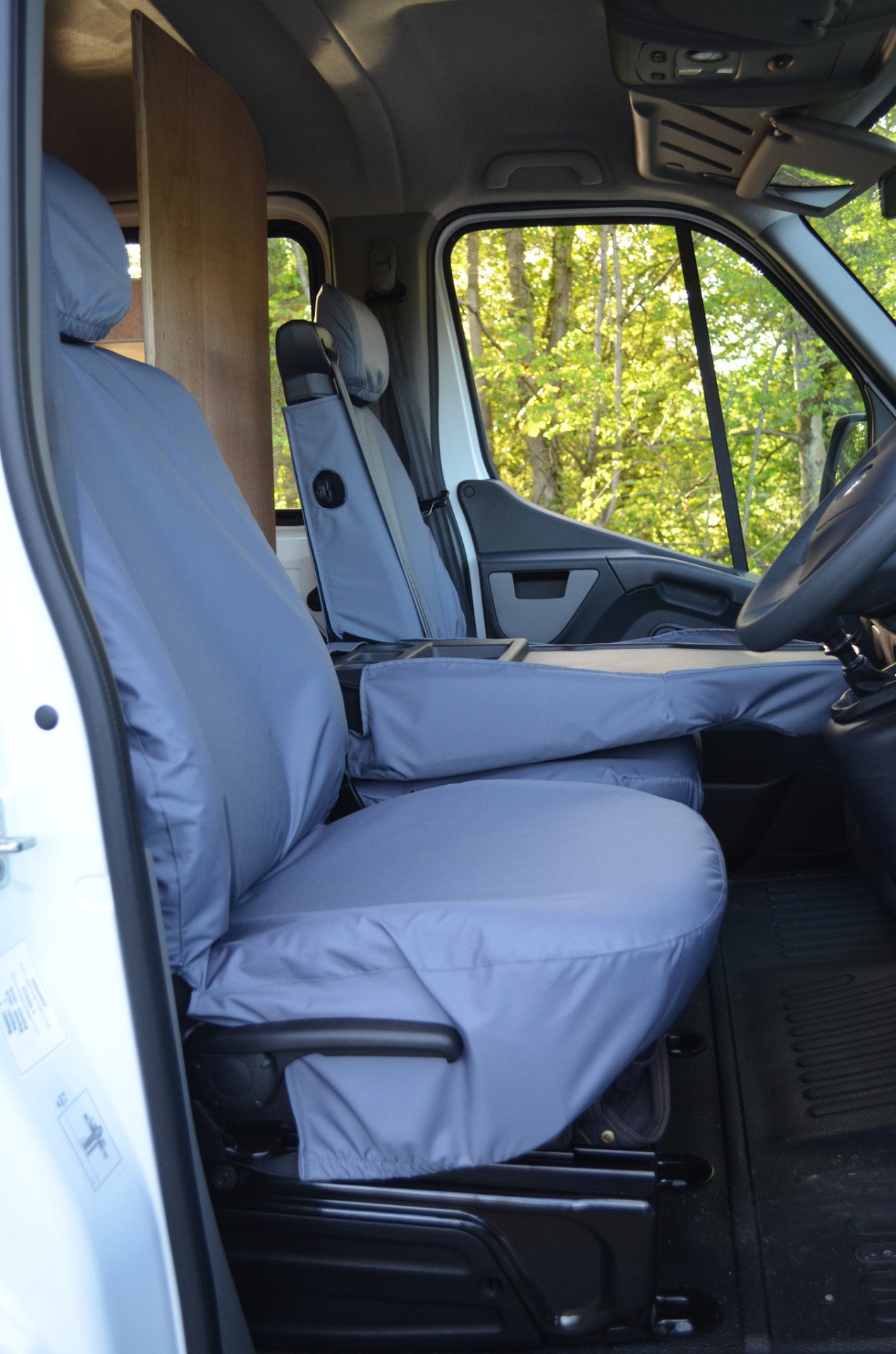 Vauxhall Movano Van 2010 Onwards Tailored Front Seat Covers Grey / Folding Middle Seat - 1 Piece Bench Turtle Covers Ltd