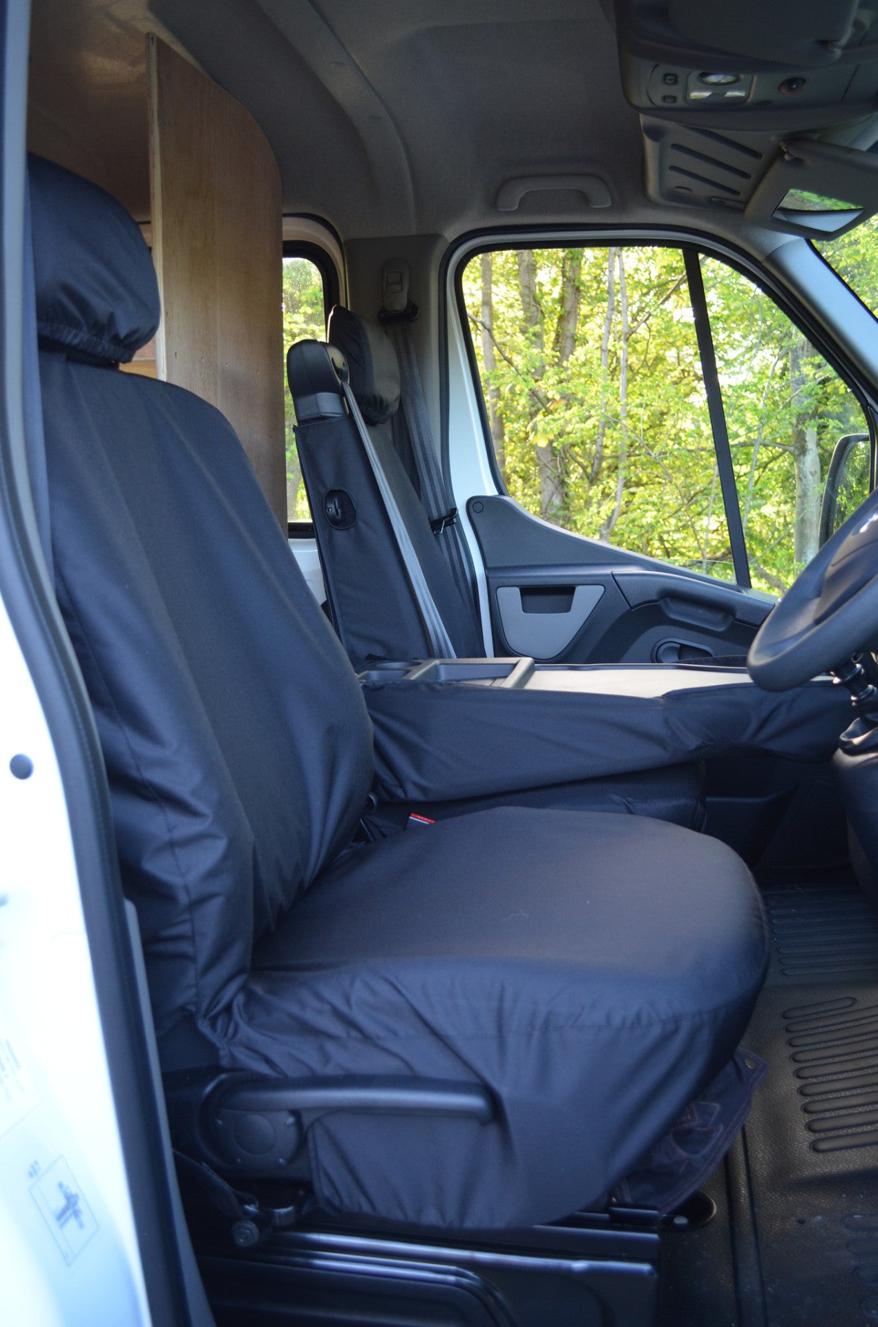 Vauxhall Movano Van 2010 Onwards Tailored Front Seat Covers Black / Folding Middle Seat - 1 Piece Bench Turtle Covers Ltd