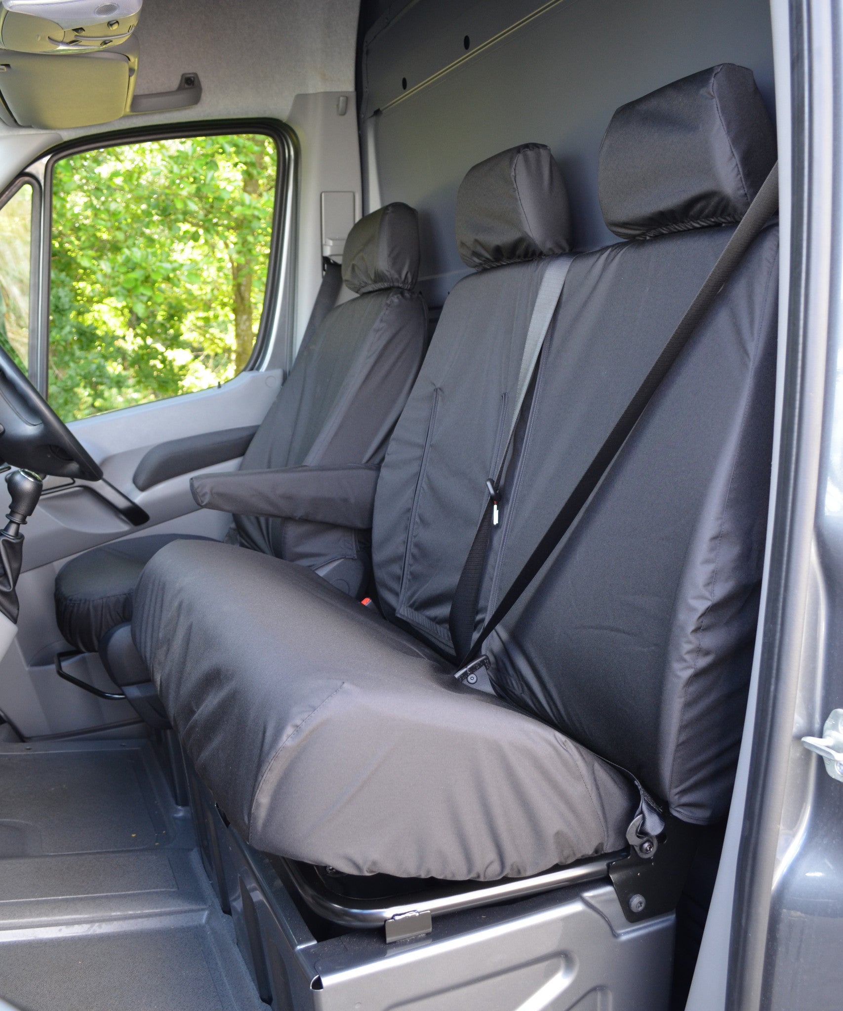 VW Crafter 2010 - 2017 Van Tailored &amp; Waterproof Seat Covers Black / Fronts Turtle Covers Ltd
