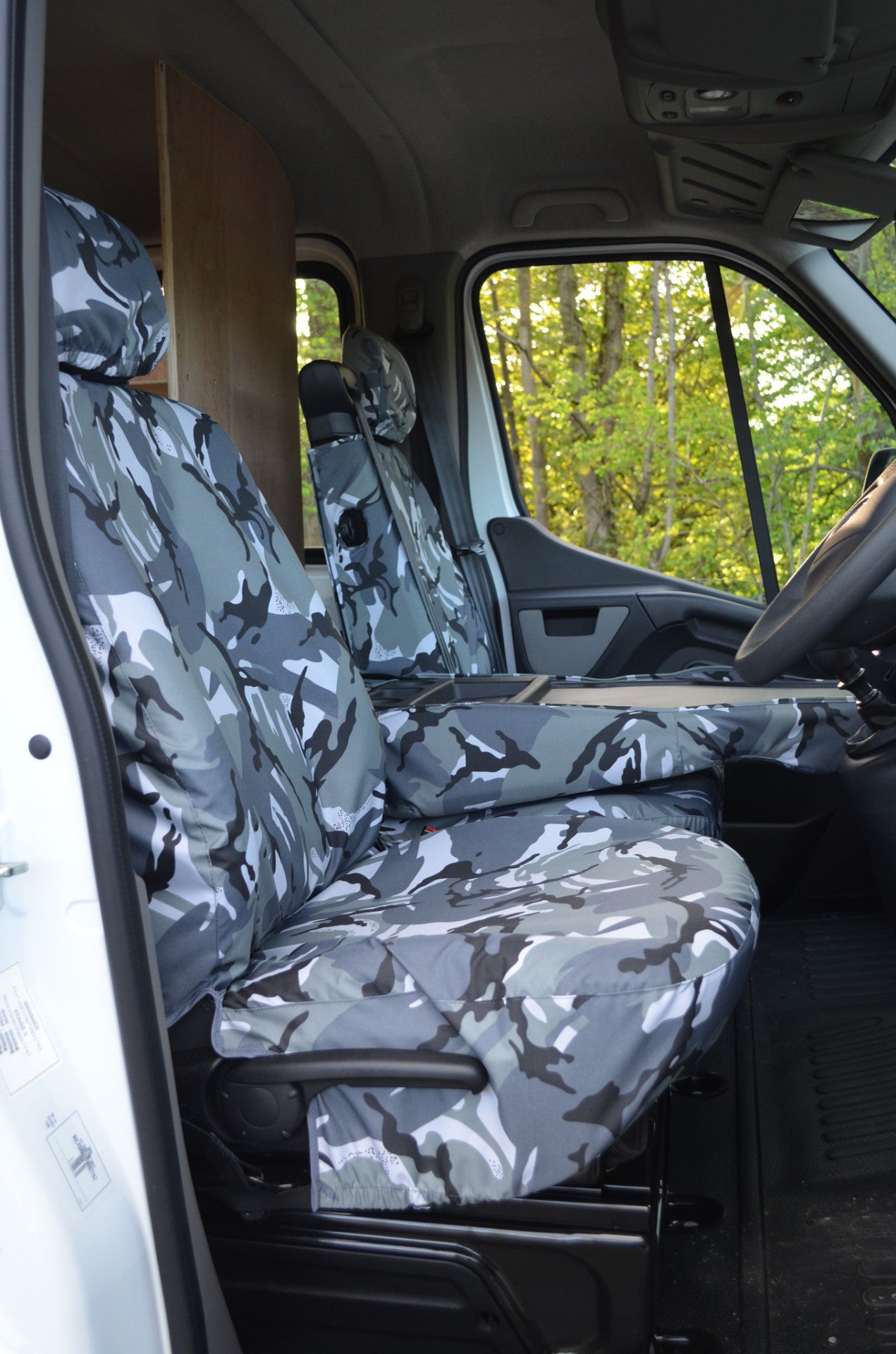 Vauxhall Movano Van 2010 Onwards Tailored Front Seat Covers Urban Camo / Folding Middle Seat - 1 Piece Bench Turtle Covers Ltd