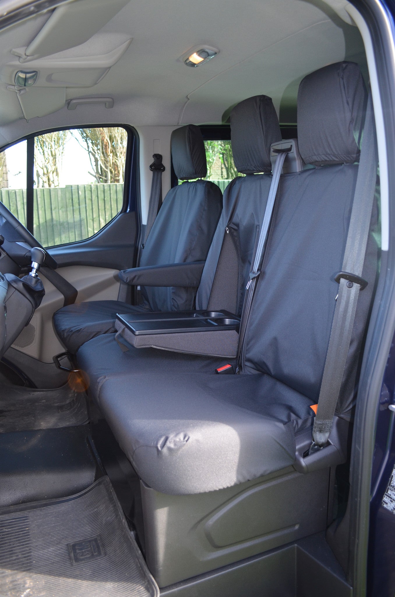 Ford Transit Custom 2013 Onwards Tailored Front Seat Covers Black / Driver's &amp; Double Passenger WITH Worktray Turtle Covers Ltd