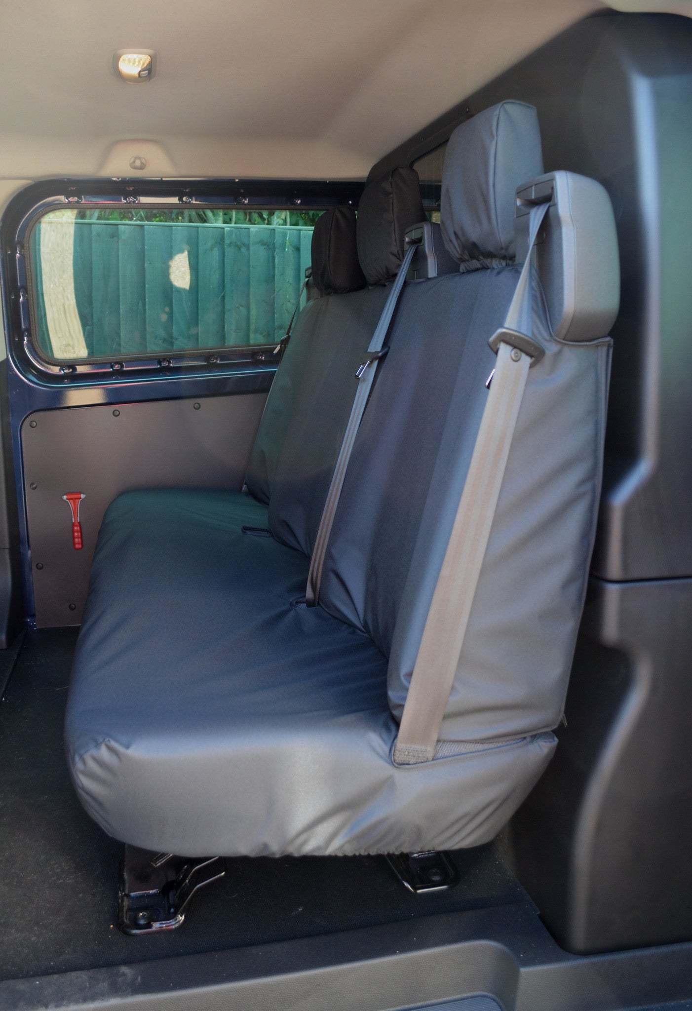 Ford Transit Custom 2013+ Tailored &amp; Waterproof Rear 3-Seater Bench Seat Cover Black Turtle Covers Ltd
