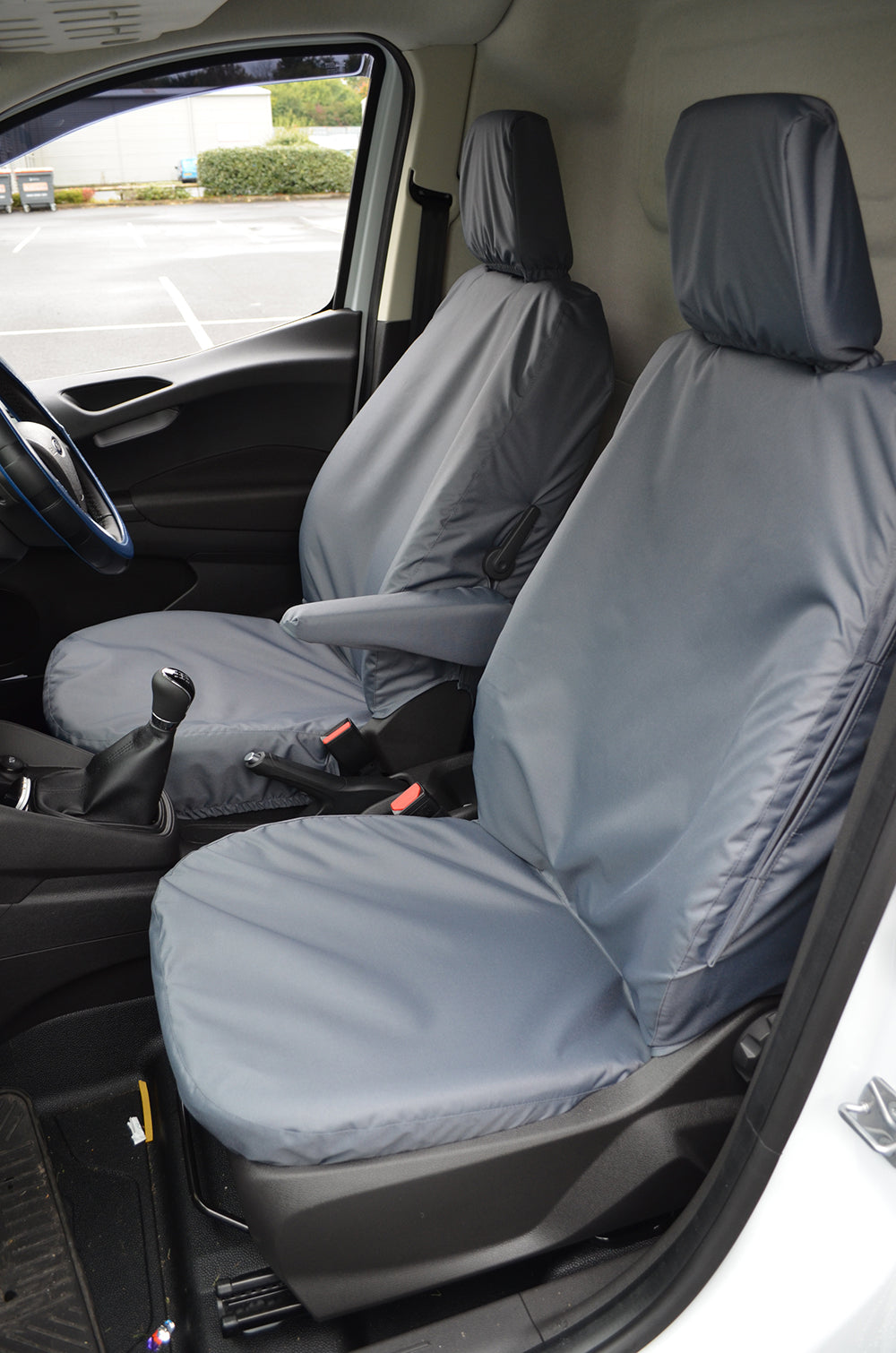 Ford Transit Courier 2014+ Tailored Waterproof Seat Covers Driver's Seat and Non-Folding Passenger Seat / Grey Turtle Covers Ltd