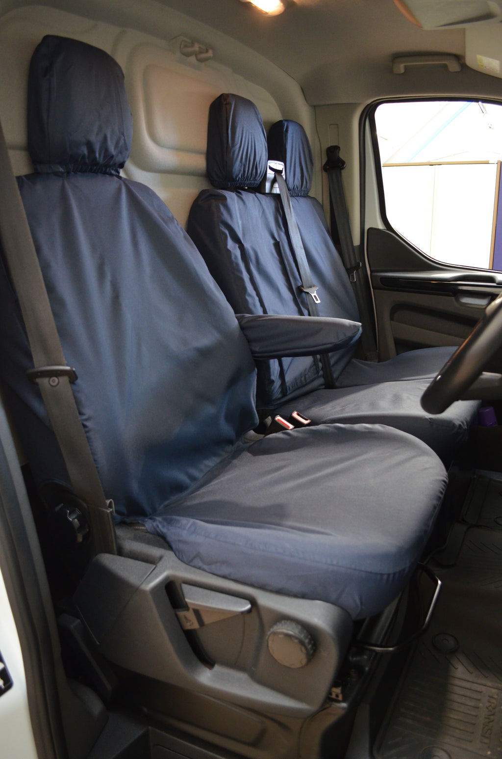 Tailored Fabric Front Seat Covers For Ford Transit Custom 2016-2023 – Graphite Grey With Piping, Airbag Compatible