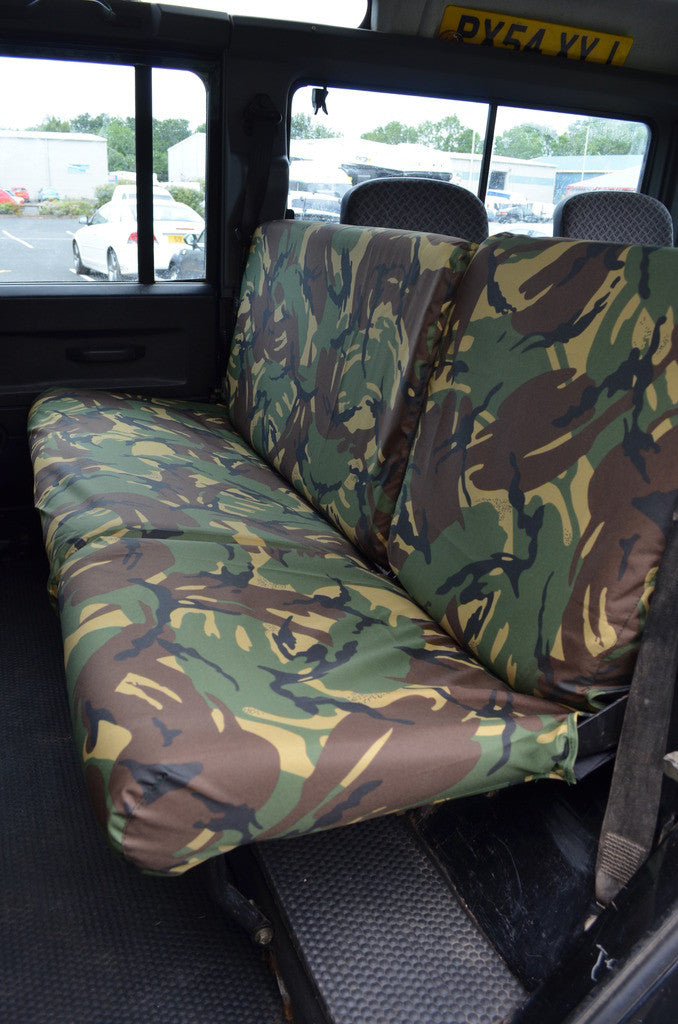 Land Rover Defender 1983 - 2007 Rear Seat Covers 2nd Row Single &amp; Double / Green Camouflage Turtle Covers Ltd
