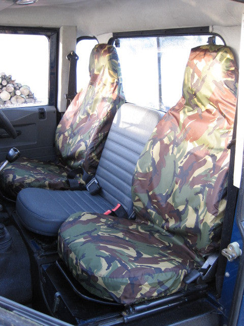 Land Rover Defender 1983 - 2007 Front Seat Covers Front Pair / Green Camouflage Turtle Covers Ltd