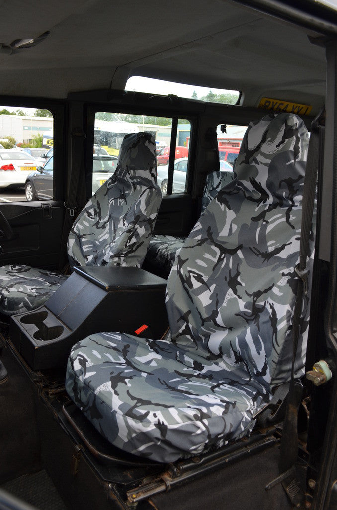 Land Rover Defender 1983 - 2007 Front Seat Covers Front Pair / Grey Camouflage Turtle Covers Ltd