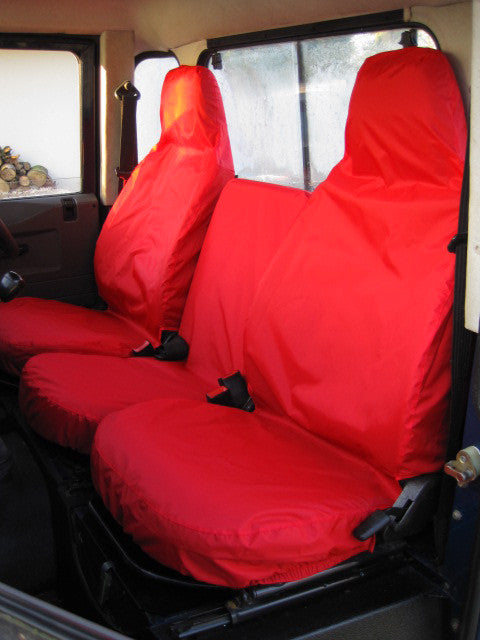 Land Rover Defender 1983 - 2007 Front Seat Covers 3 Front Seats / Red Turtle Covers Ltd