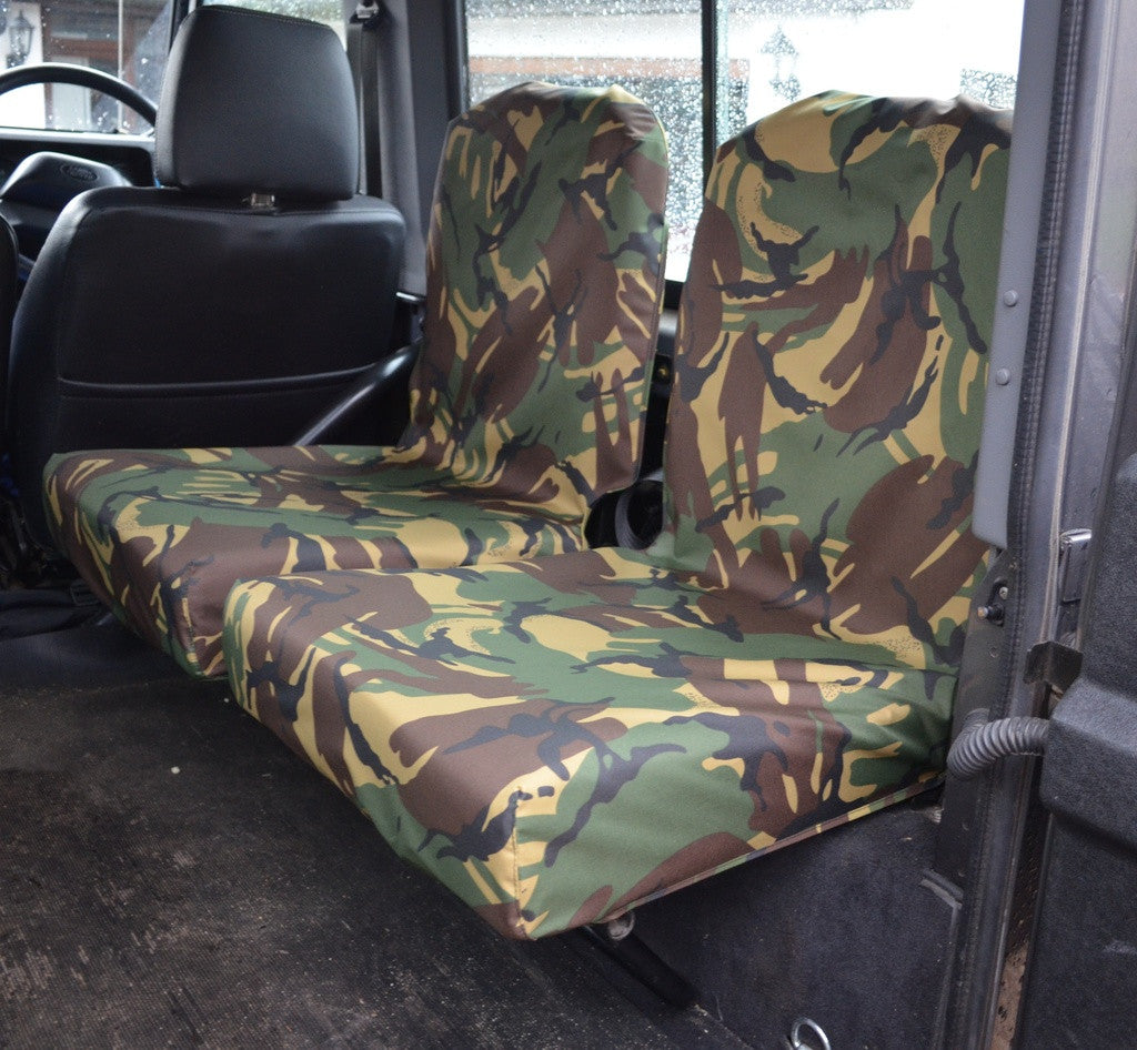 Land Rover Defender 1983 - 2007 Rear Seat Covers Set of 2 Dicky Seats / Green Camouflage Turtle Covers Ltd