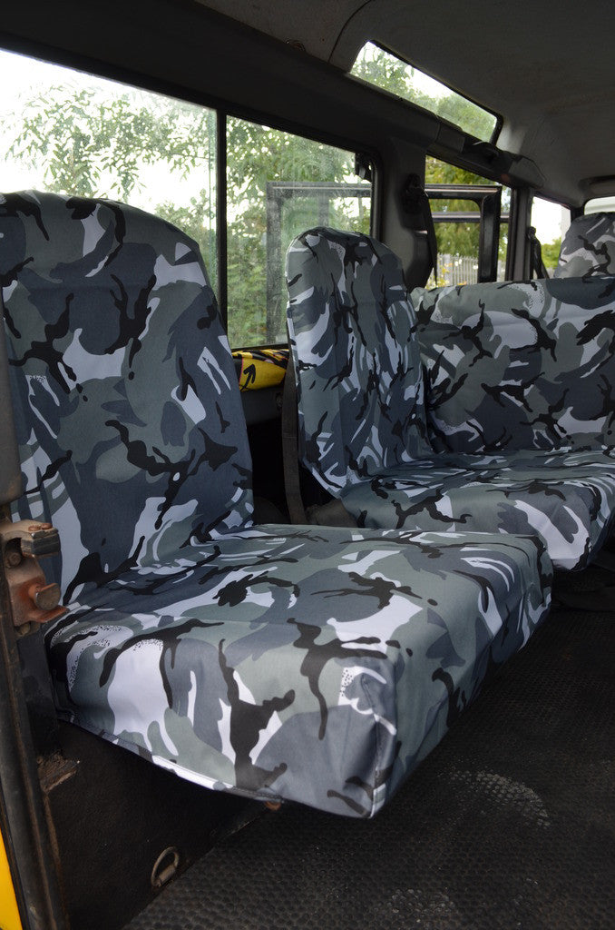 Land Rover Defender 1983 - 2007 Rear Seat Covers Set of 2 Dicky Seats / Grey Camouflage Turtle Covers Ltd