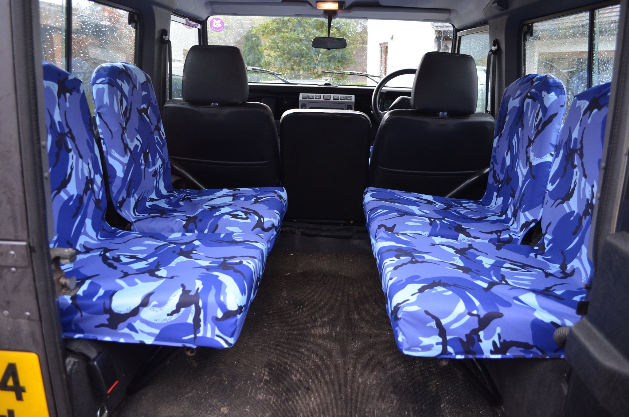 Land Rover Defender 1983 - 2007 Rear Seat Covers Set of 4 Dicky Seats / Blue Camouflage Turtle Covers Ltd