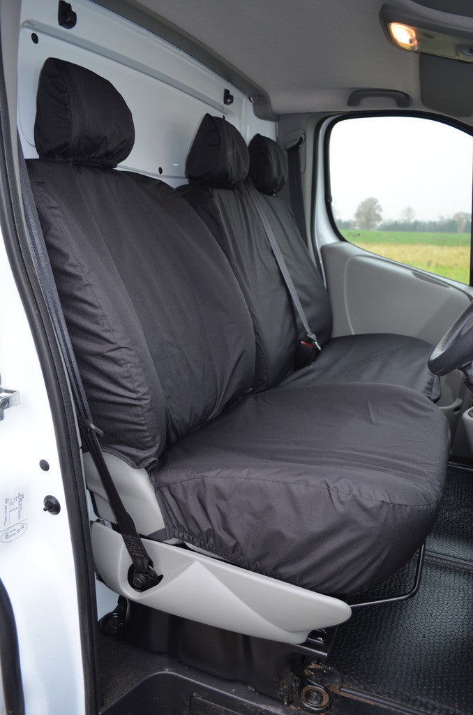 Nissan Primastar Minibus 2006 - 2014 Seat Covers Black / Front 3 Seats (Driver's NO Armrest) Turtle Covers Ltd