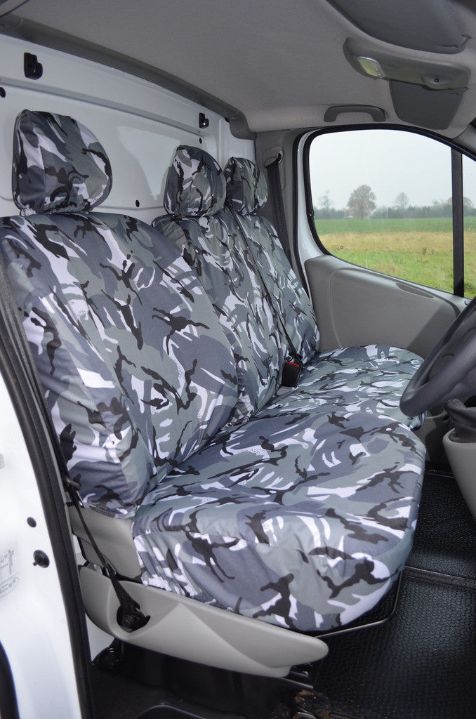 Nissan Primastar 2002 - 2006 Tailored Front Seat Covers Urban Camouflage / Without Driver's Armrest Turtle Covers Ltd