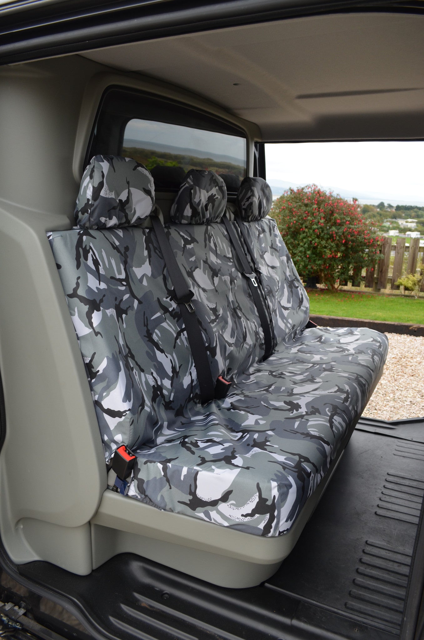 Vauxhall Vivaro Crew Cab 2001 - 2006 Rear Seat Covers Grey Camouflage Turtle Covers Ltd