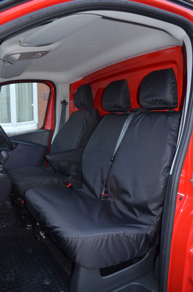 Renault Trafic Passenger 2014 Onwards 9-Seater Minibus Seat Covers Black / Front 3 Seats (No Underseat Storage) Turtle Covers Ltd