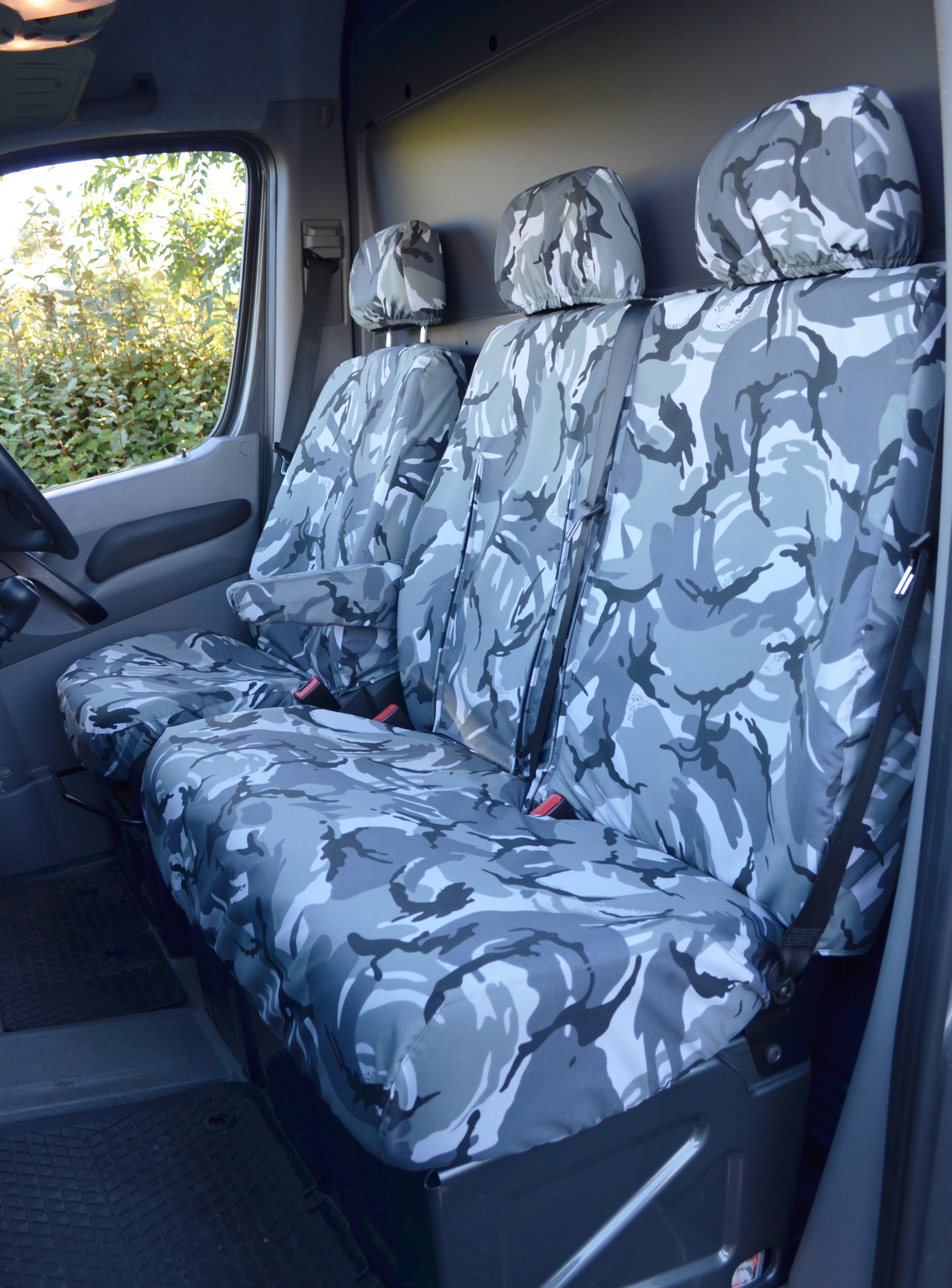 VW Crafter 2006 - 2009 Onwards Van Tailored &amp; Waterproof Seat Covers Grey Camouflage / Front Turtle Covers Ltd